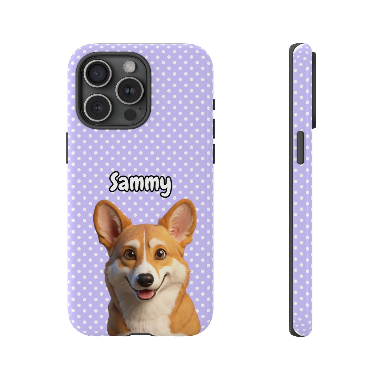 Custom Pet Tough iPhone Case – Purple Polka Dots
