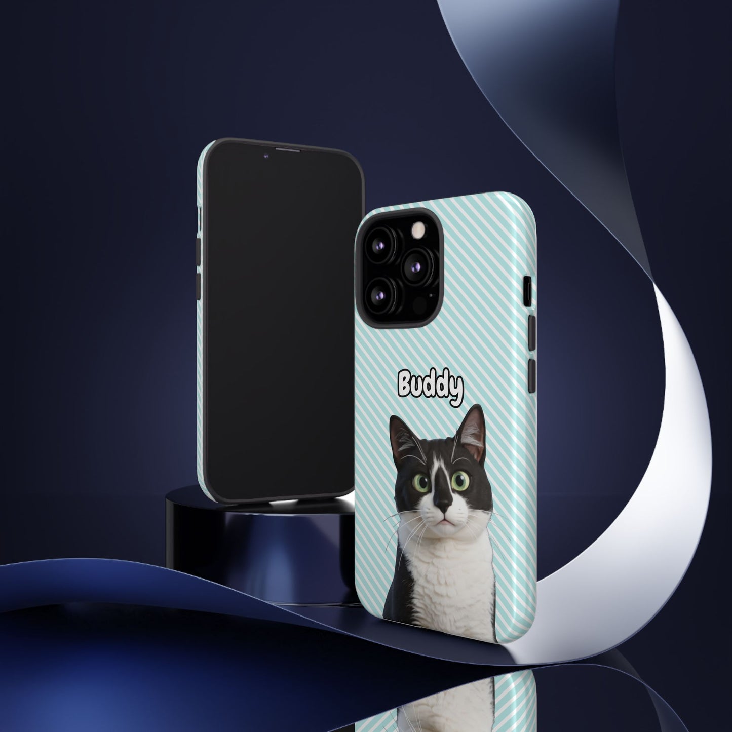 Custom Pet Tough iPhone Case – Teal Stripes