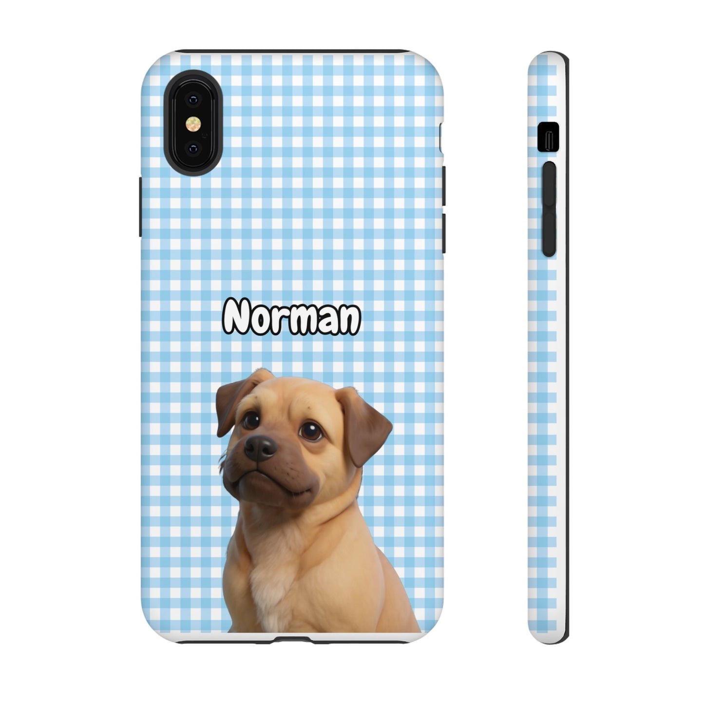 Custom Pet Portrait Tough iPhone Case - Blue Gingham