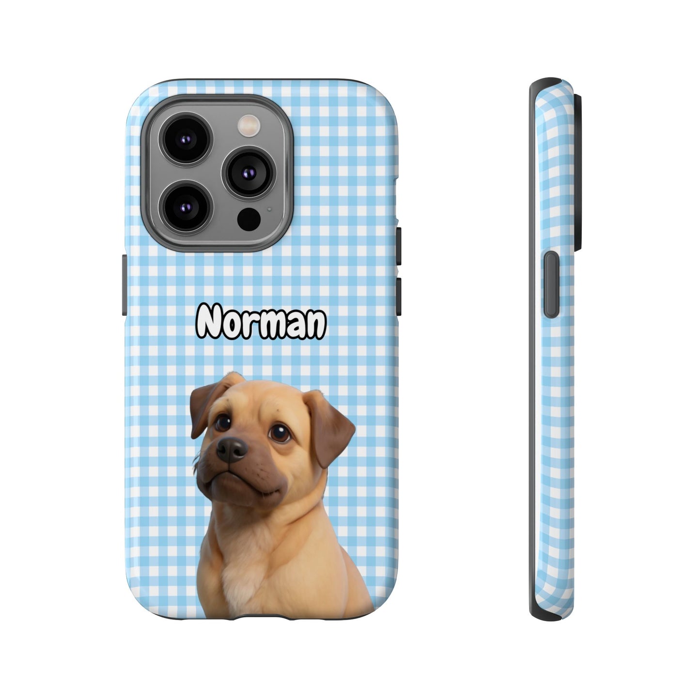Custom Pet Portrait Tough iPhone Case - Blue Gingham