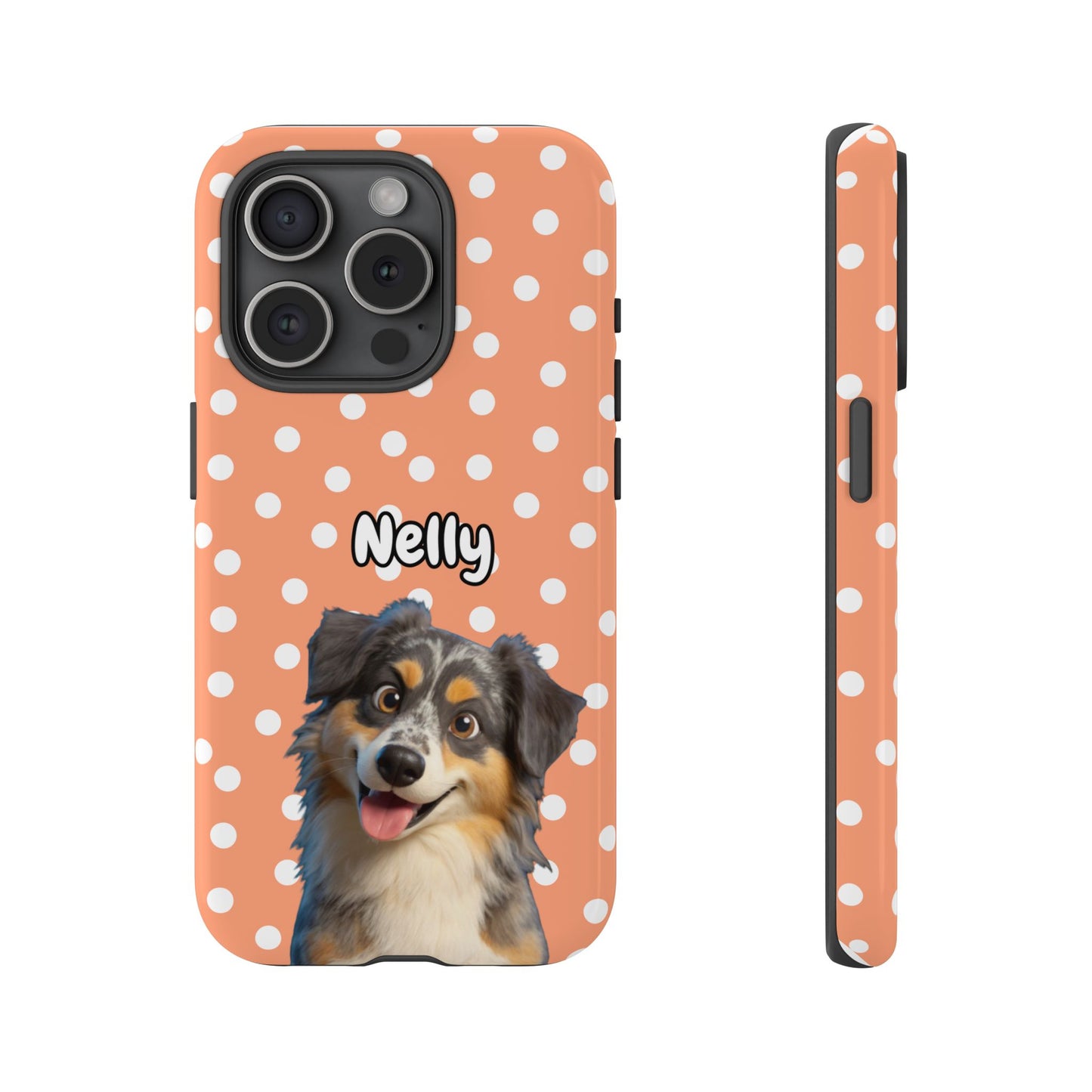 Custom Pet Portrait Tough iPhone Case - Orange Polka Dots