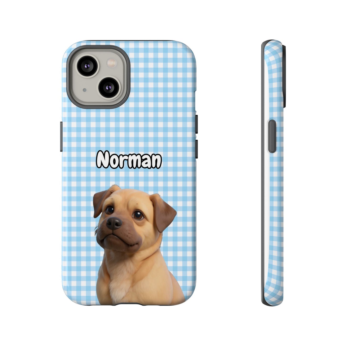 Custom Pet Portrait Tough iPhone Case - Blue Gingham