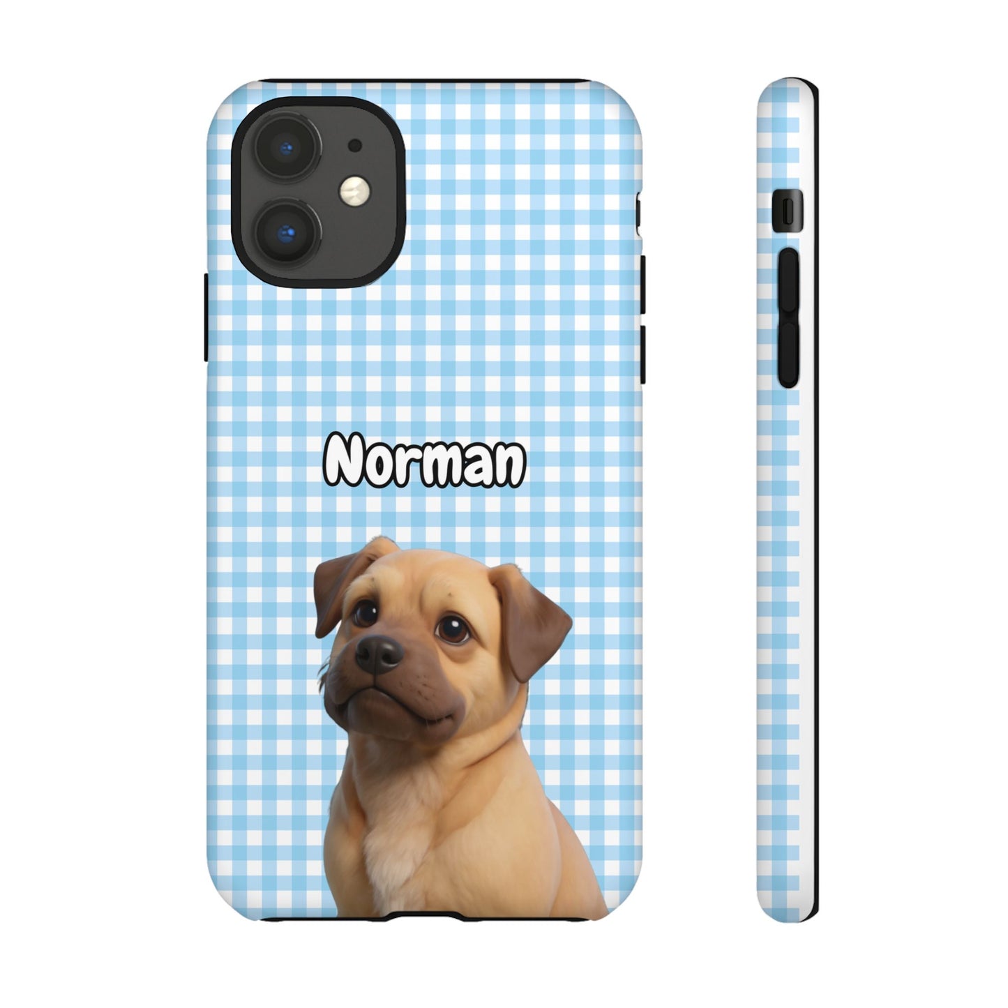 Custom Pet Portrait Tough iPhone Case - Blue Gingham