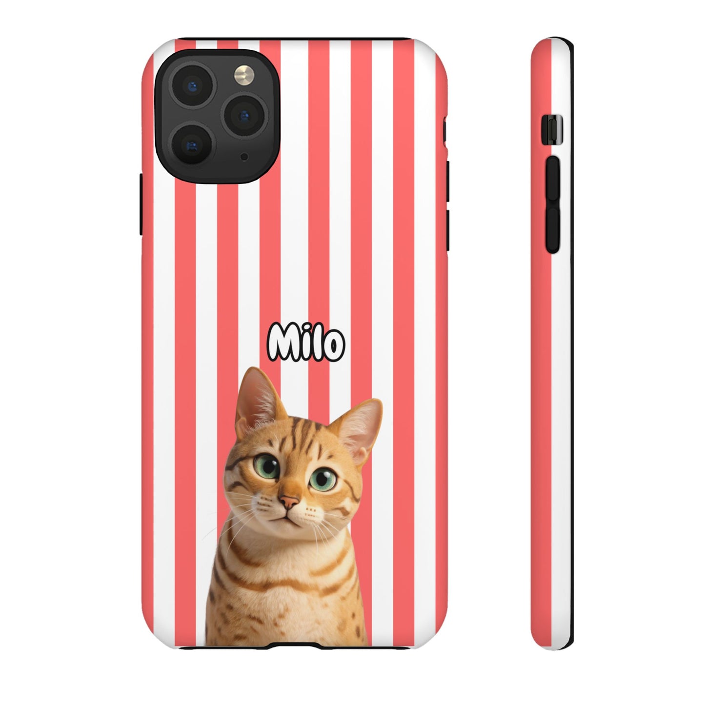 Custom Pet Portrait Tough iPhone Case - Pink Stripes