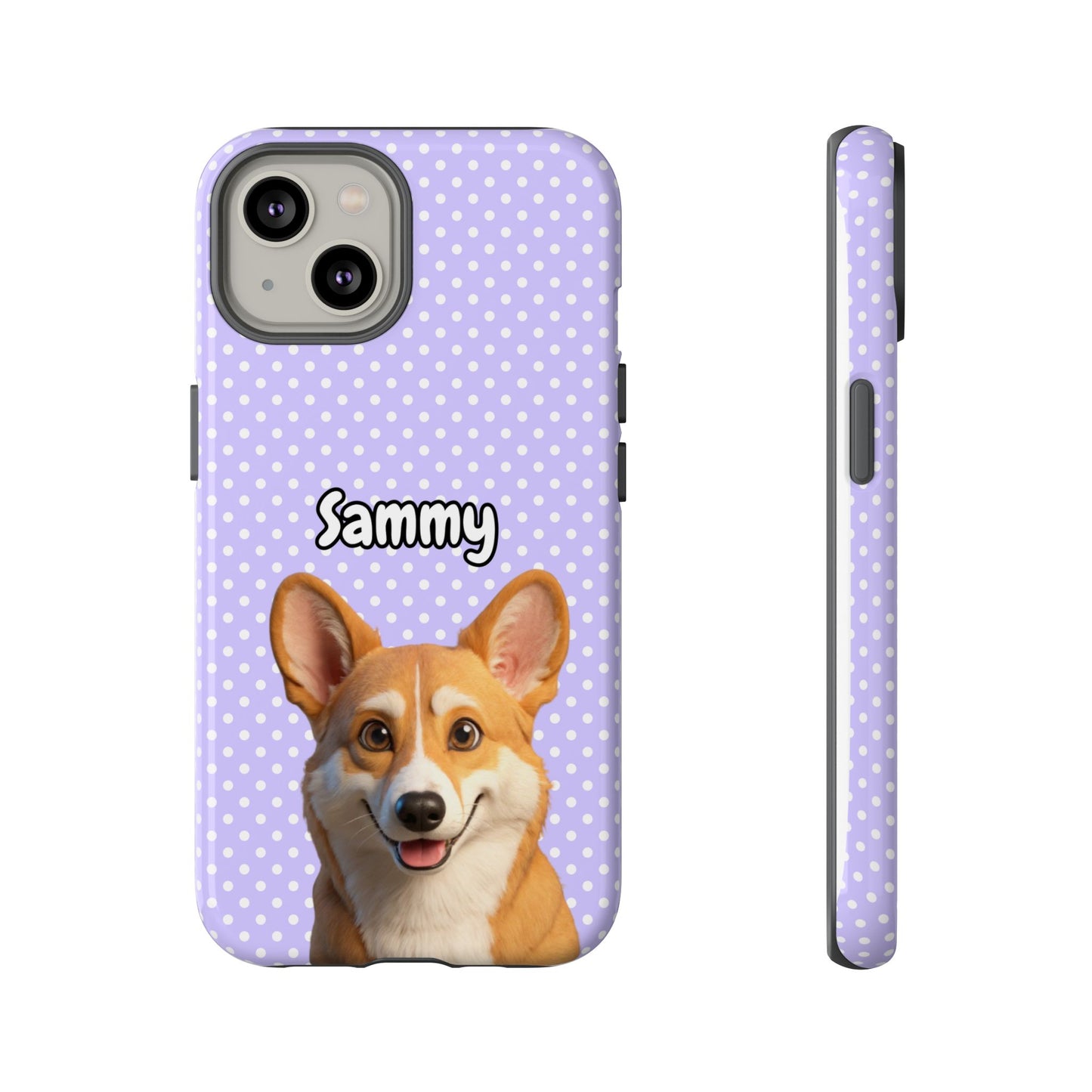 Custom Pet Tough iPhone Case – Purple Polka Dots