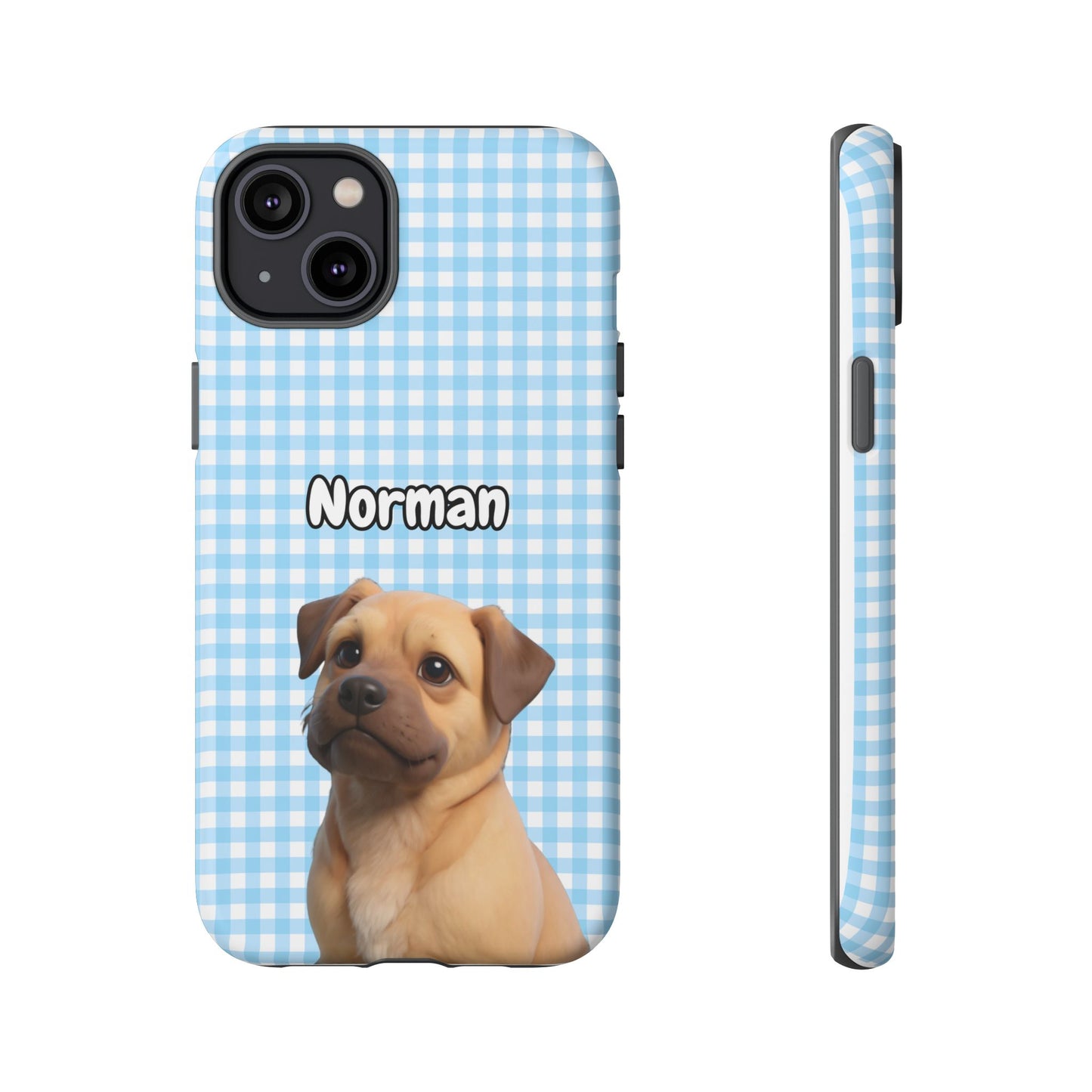 Custom Pet Portrait Tough iPhone Case - Blue Gingham