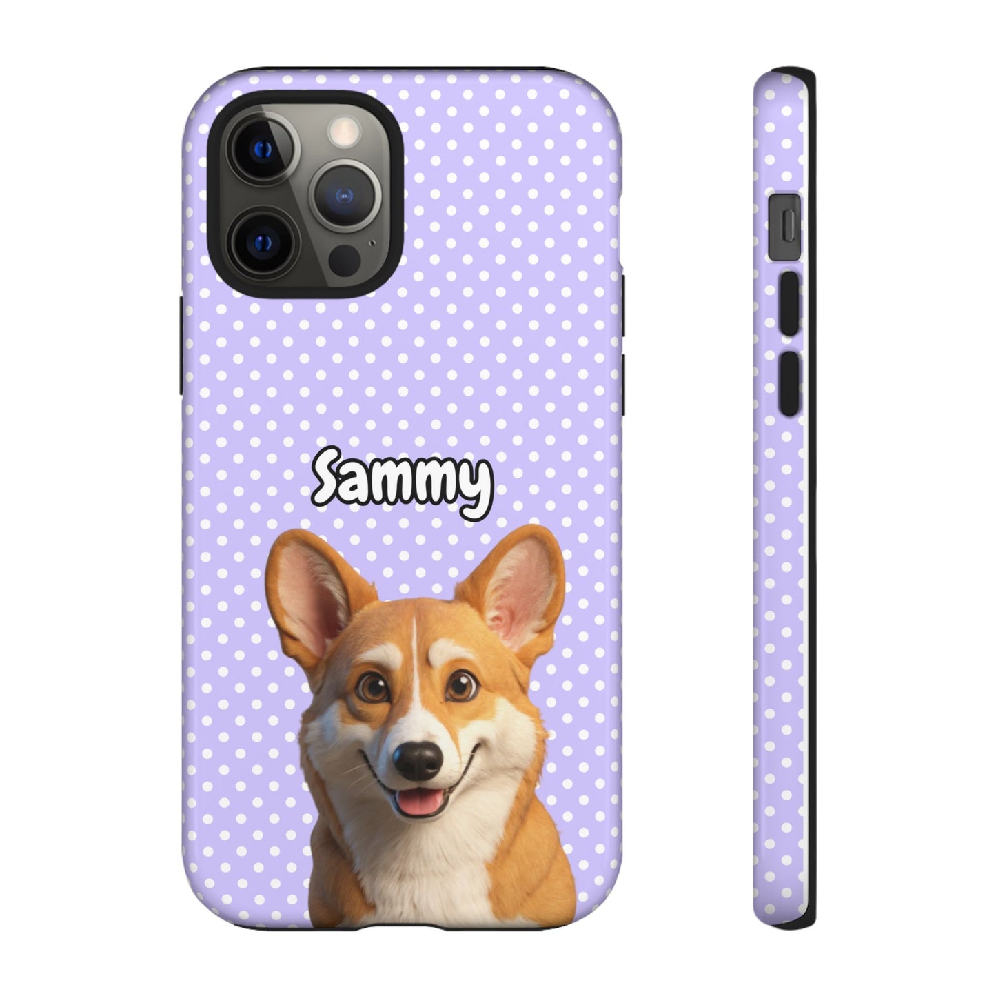 Custom Pet Tough iPhone Case – Purple Polka Dots