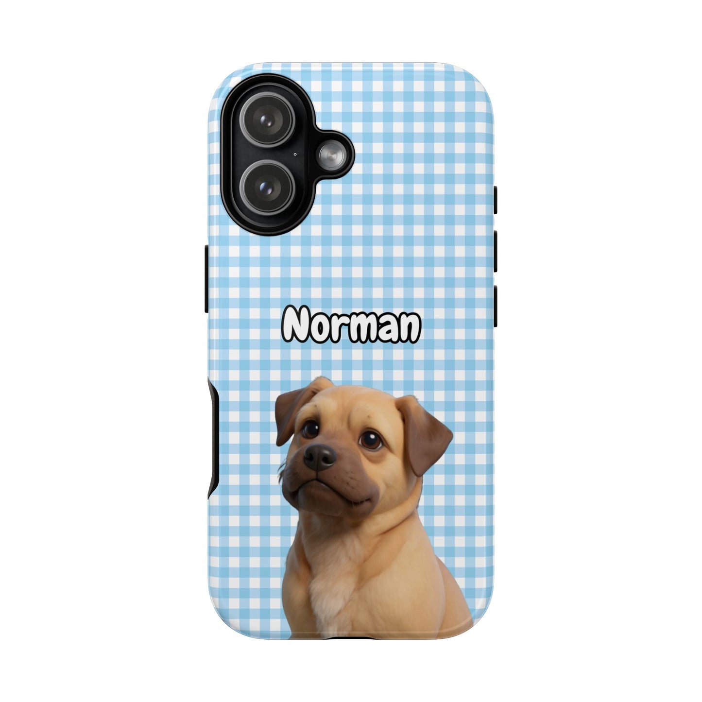Custom Pet Portrait Tough iPhone Case - Blue Gingham