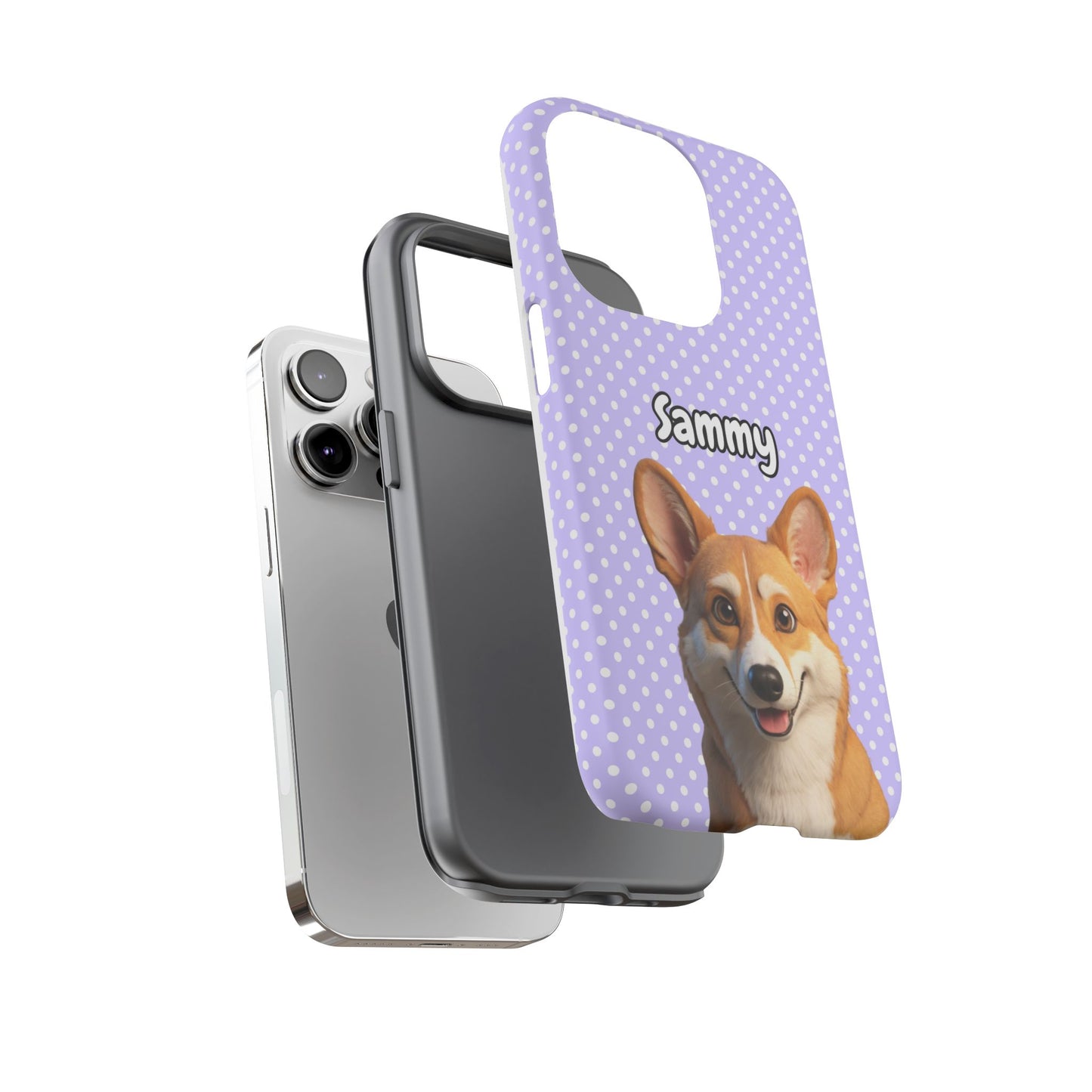 Custom Pet Tough iPhone Case – Purple Polka Dots