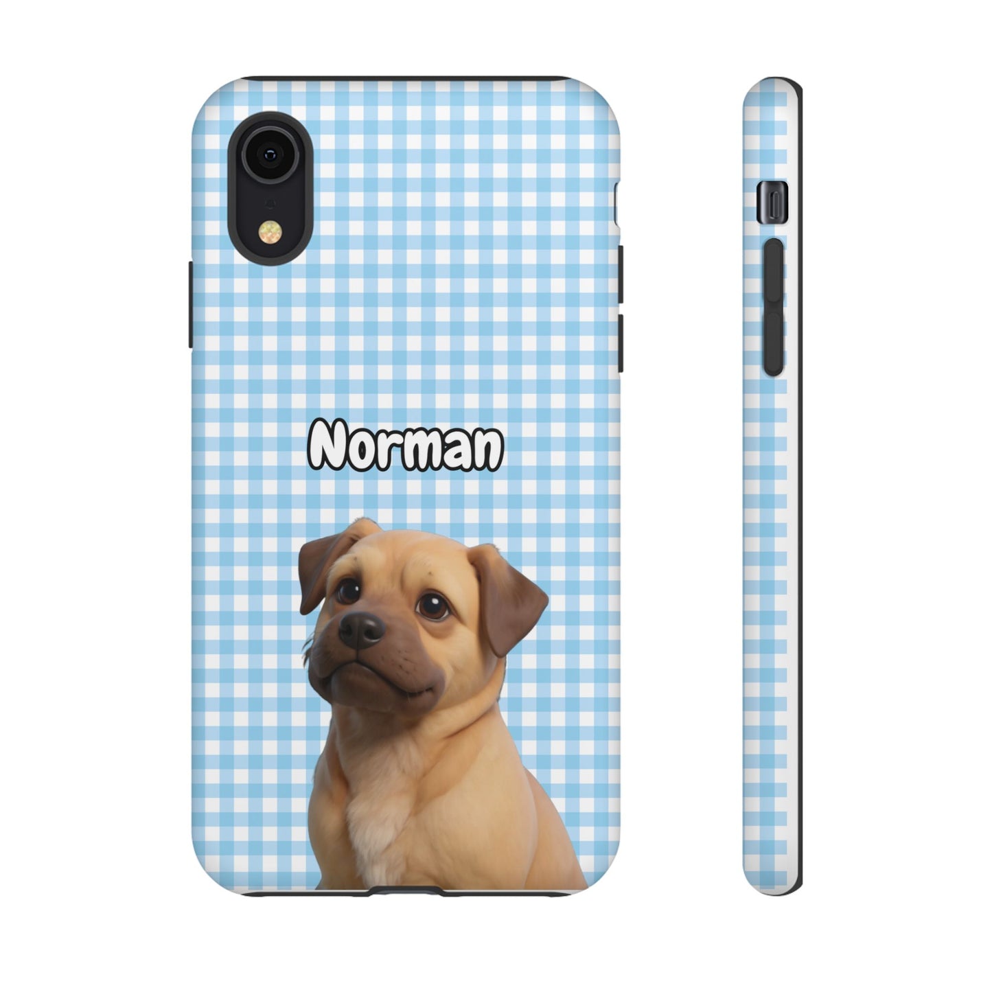 Custom Pet Portrait Tough iPhone Case - Blue Gingham