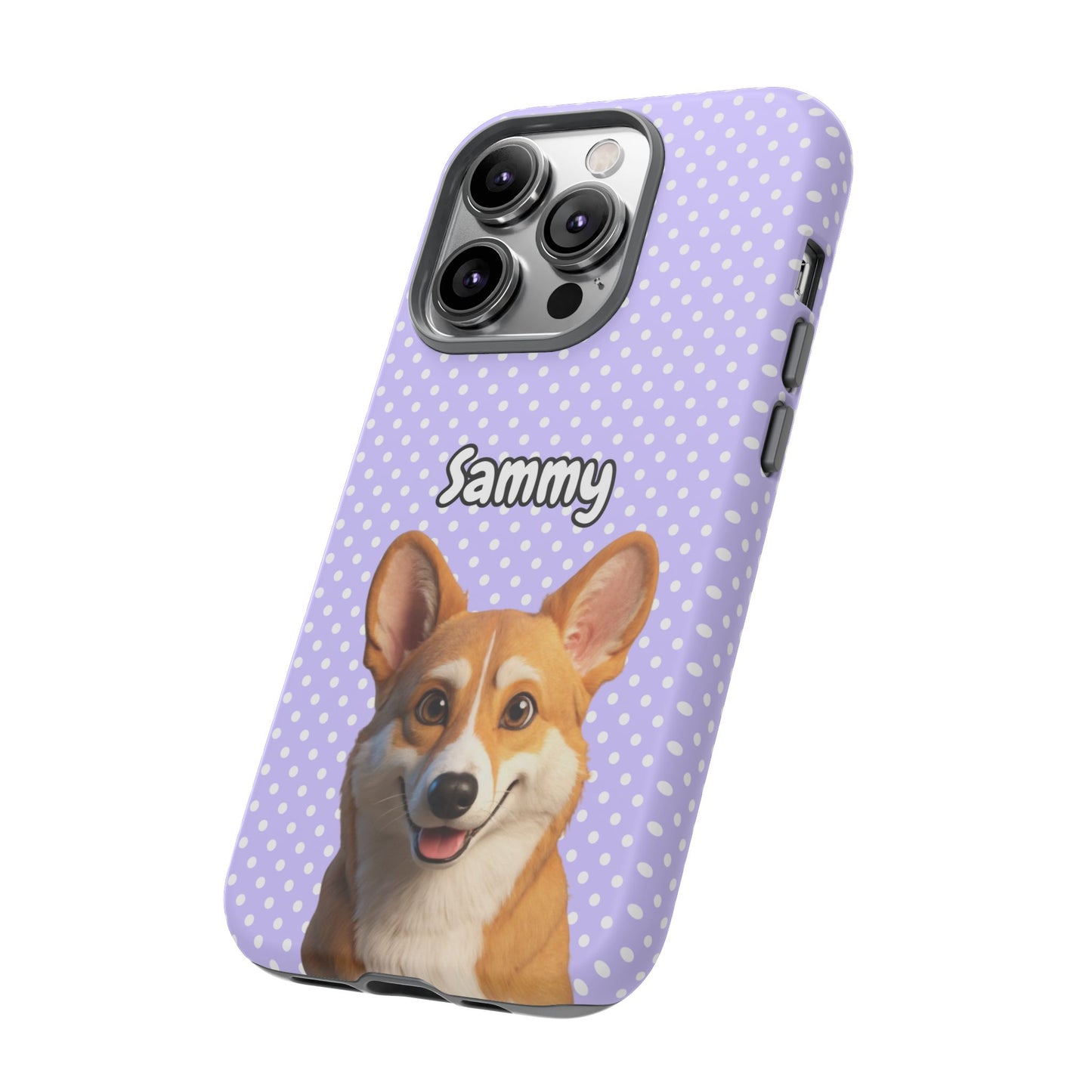Custom Pet Tough iPhone Case – Purple Polka Dots