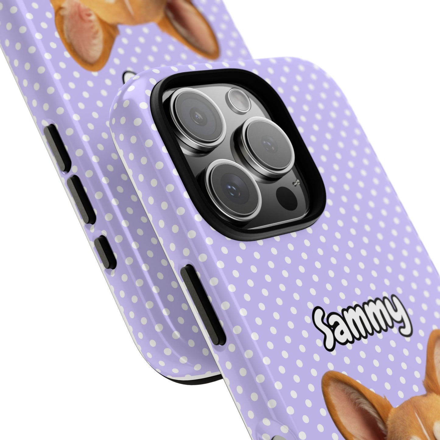 Custom Pet Tough iPhone Case – Purple Polka Dots