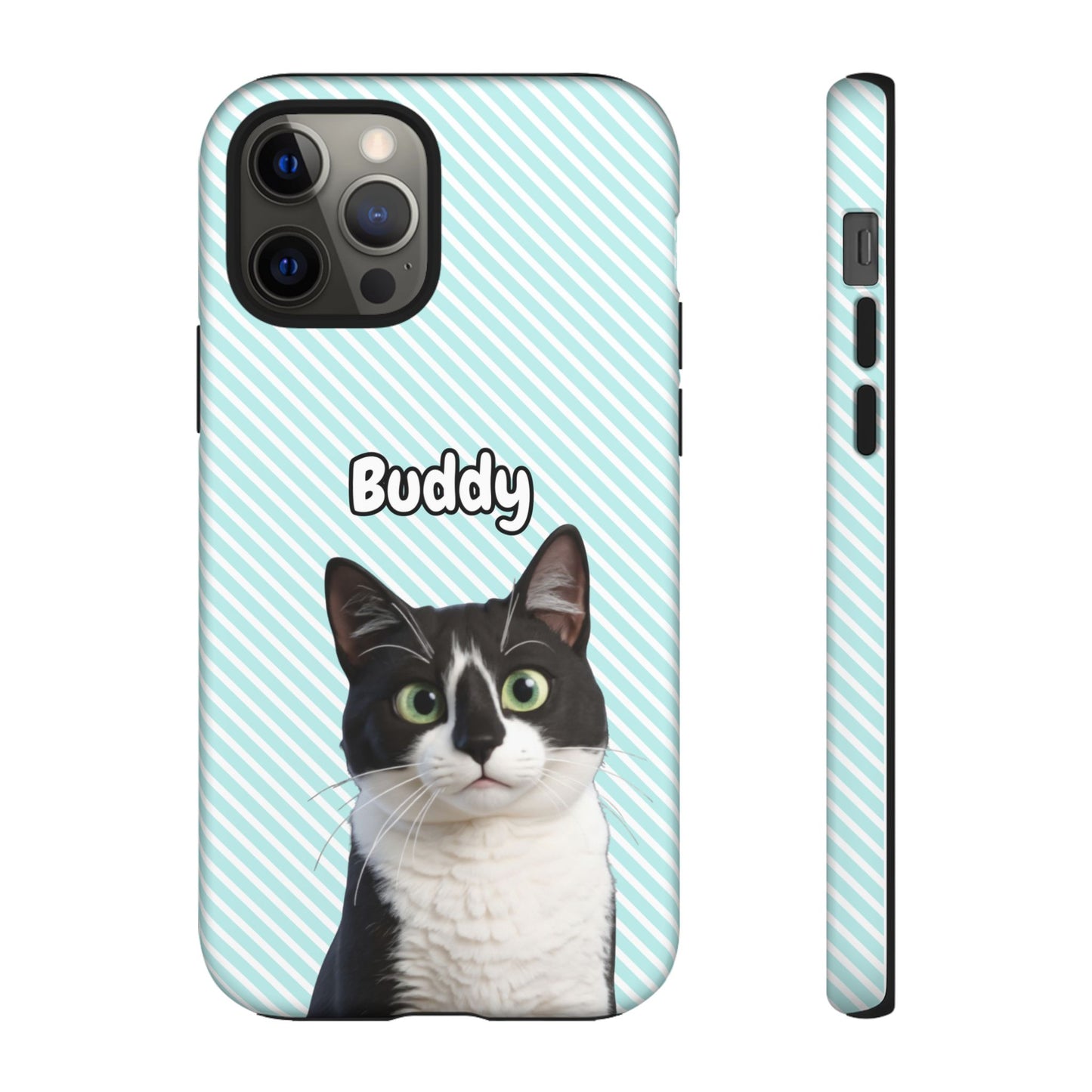 Custom Pet Tough iPhone Case – Teal Stripes