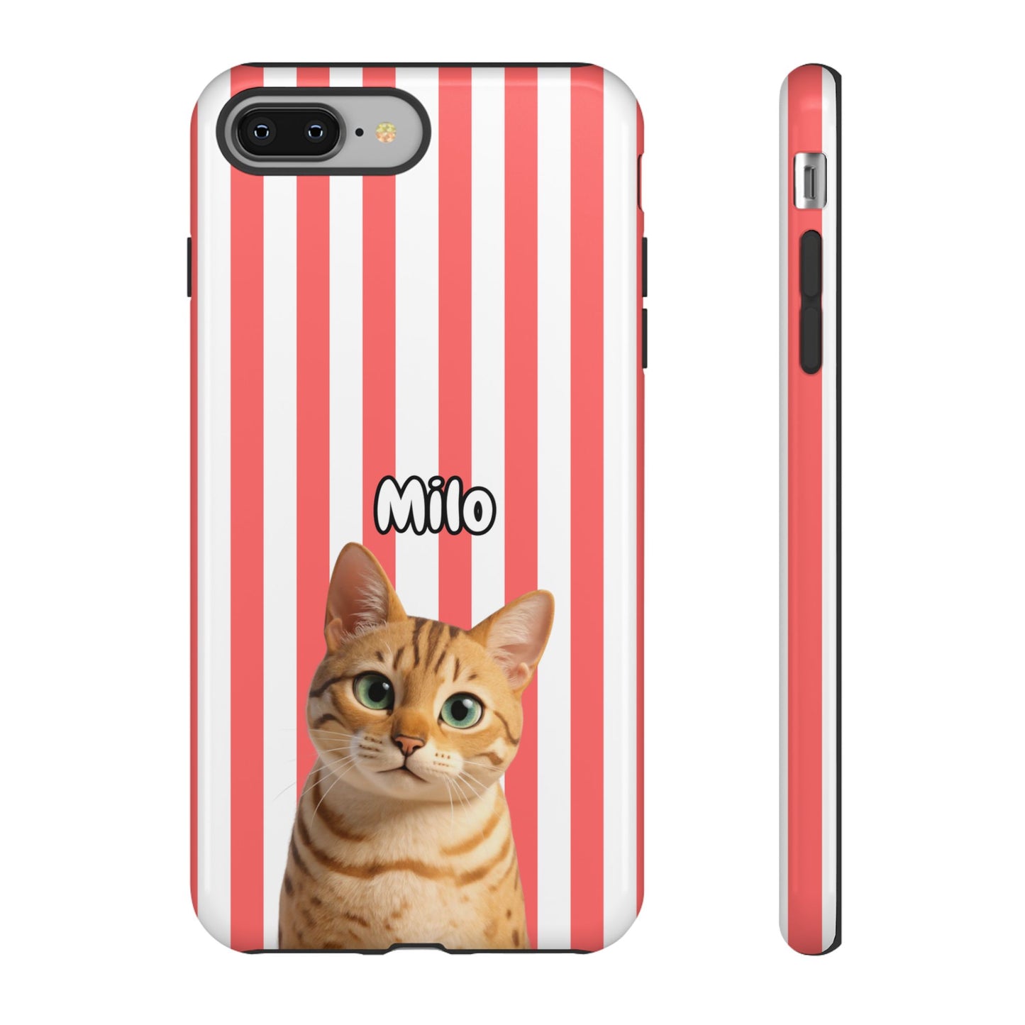 Custom Pet Portrait Tough iPhone Case - Pink Stripes