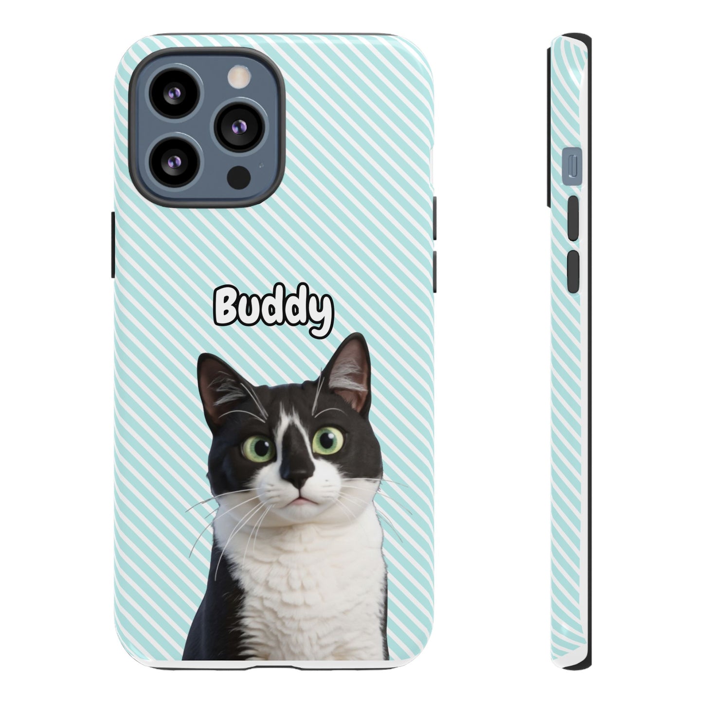 Custom Pet Tough iPhone Case – Teal Stripes