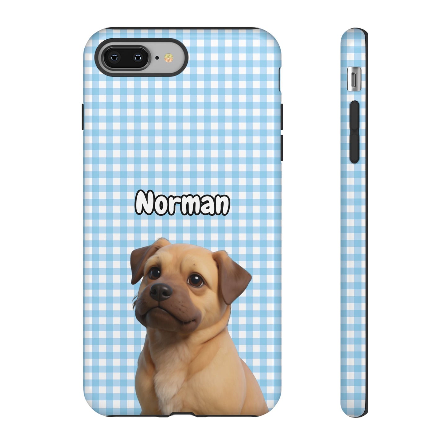 Custom Pet Portrait Tough iPhone Case - Blue Gingham