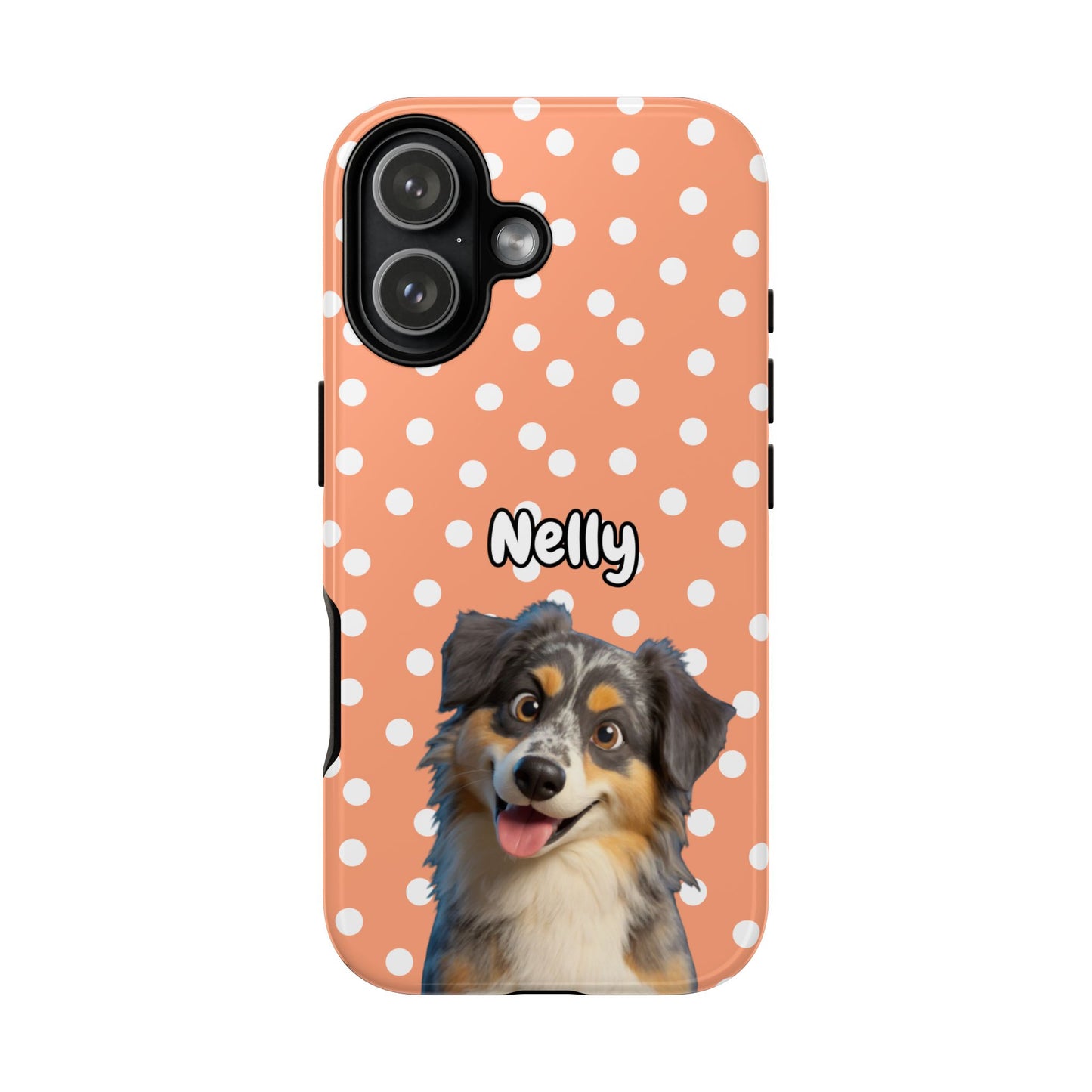 Custom Pet Portrait Tough iPhone Case - Orange Polka Dots