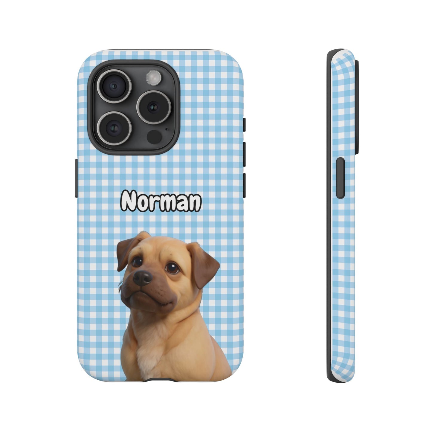Custom Pet Portrait Tough iPhone Case - Blue Gingham