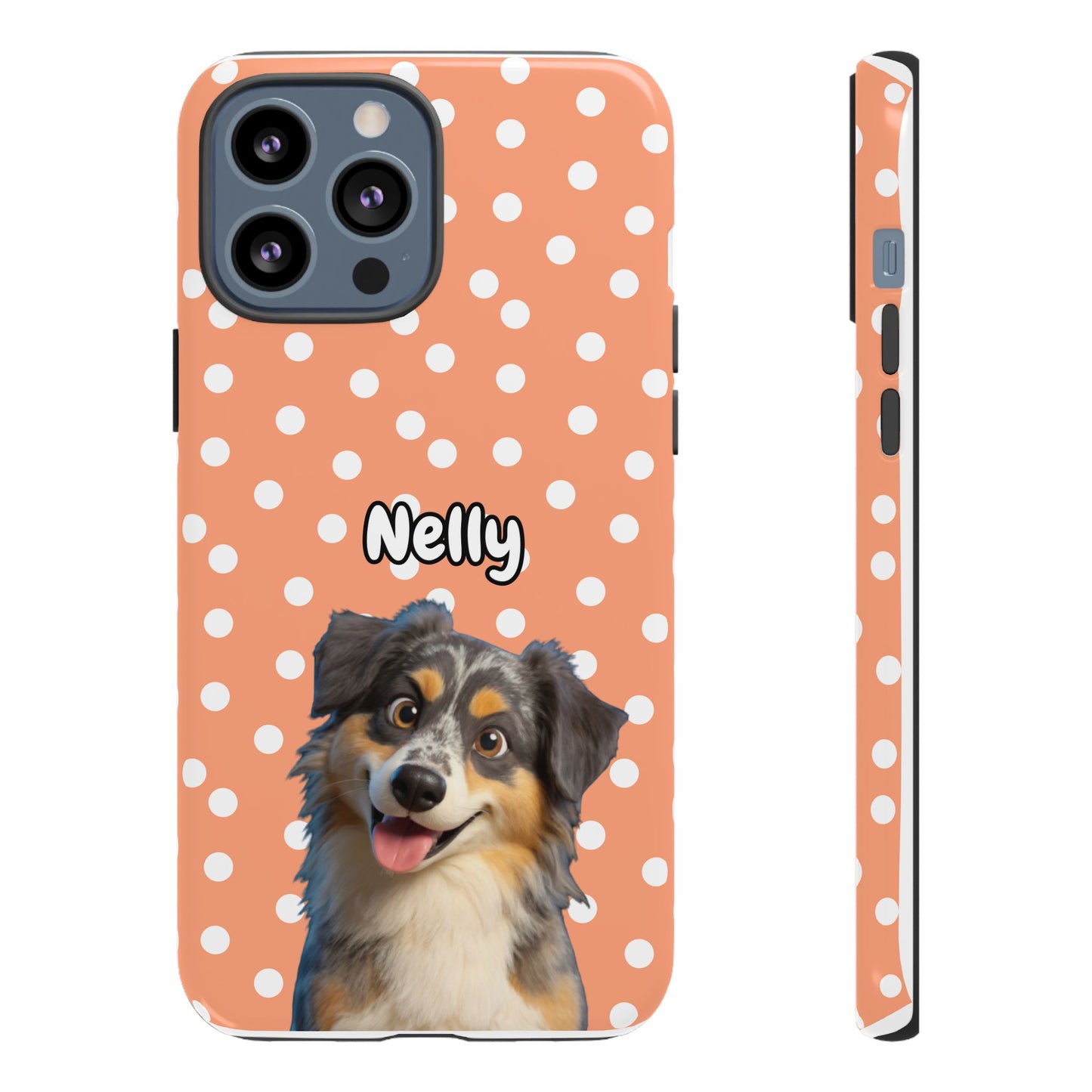Custom Pet Portrait Tough iPhone Case - Orange Polka Dots
