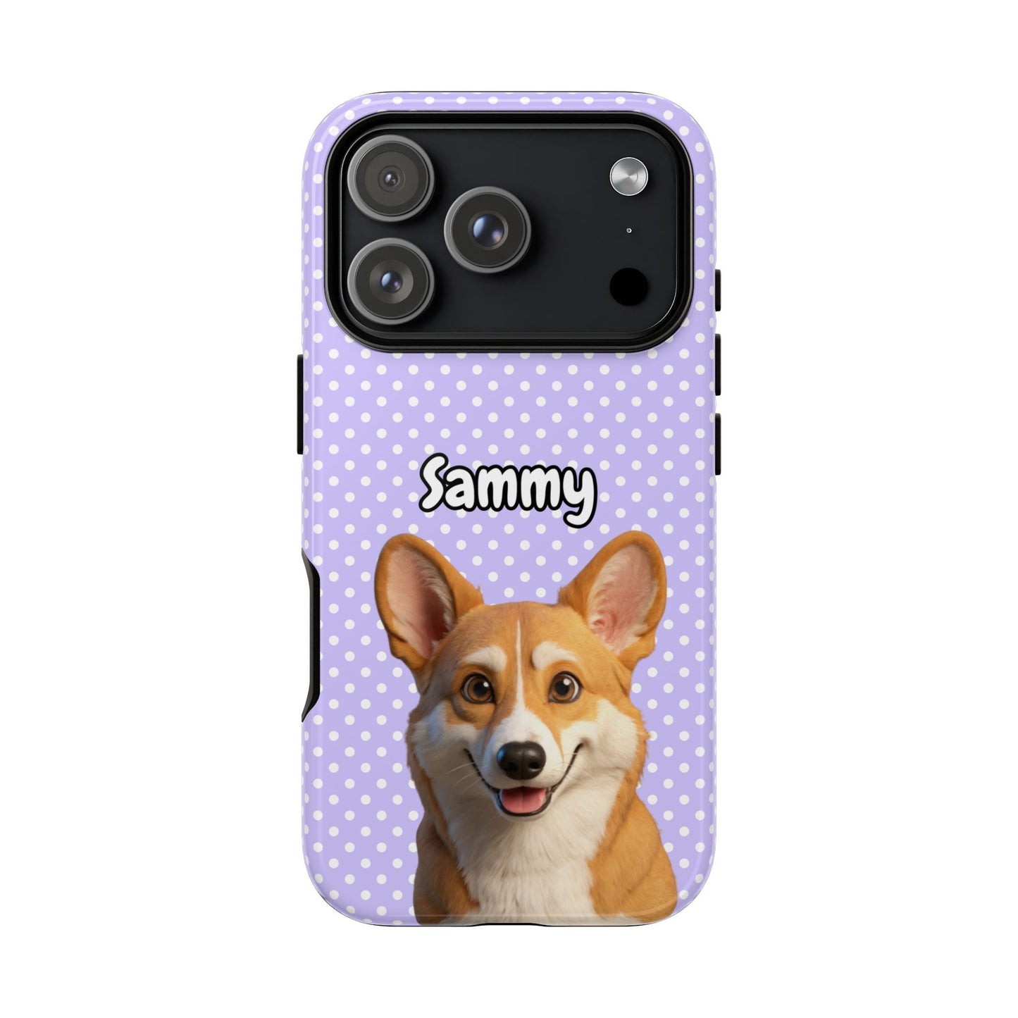 Custom Pet Tough iPhone Case – Purple Polka Dots