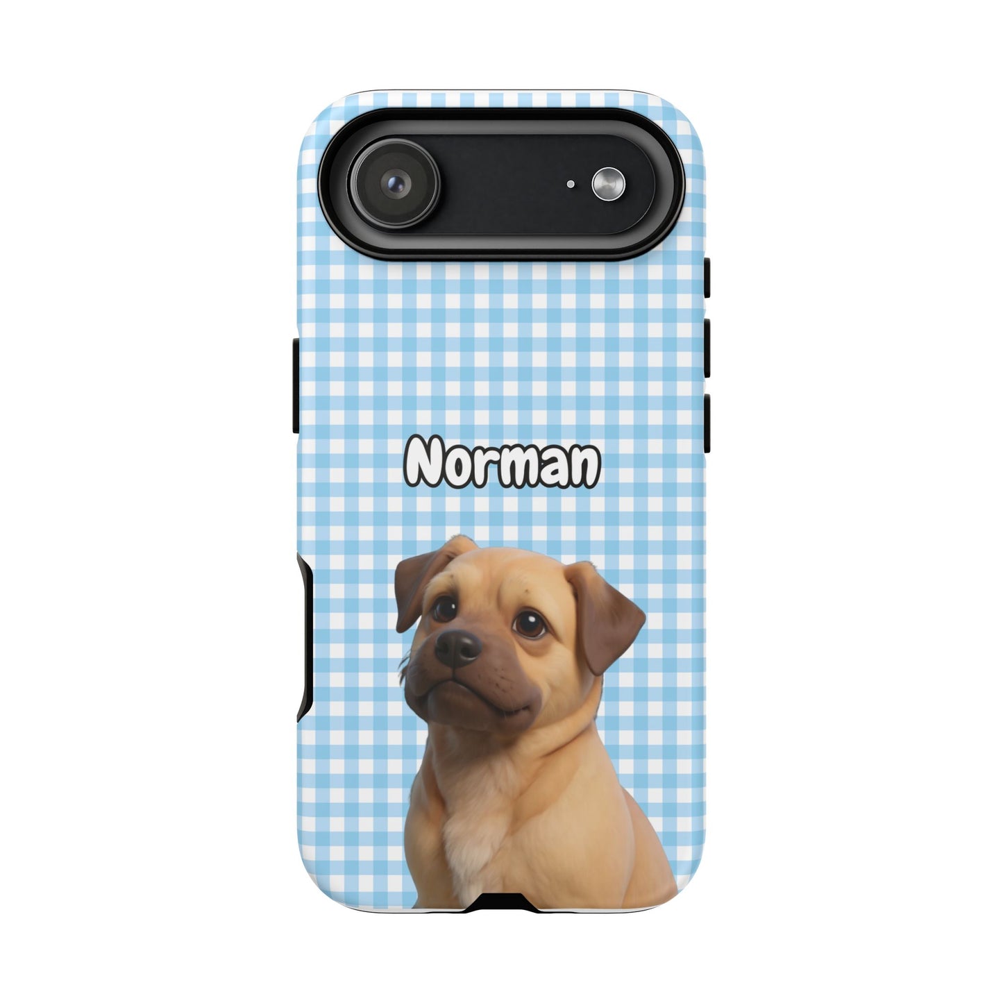 Custom Pet Portrait Tough iPhone Case - Blue Gingham
