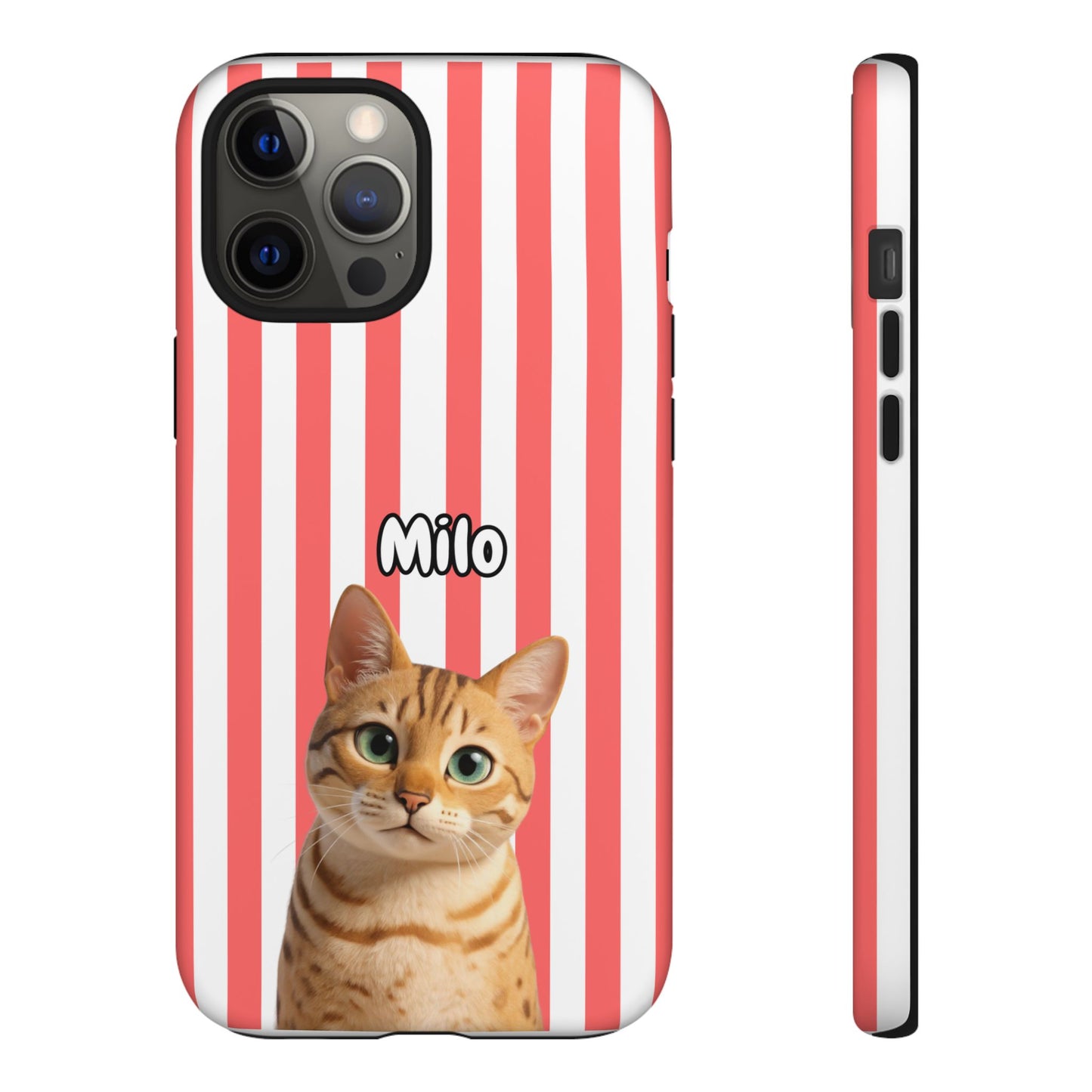 Custom Pet Portrait Tough iPhone Case - Pink Stripes