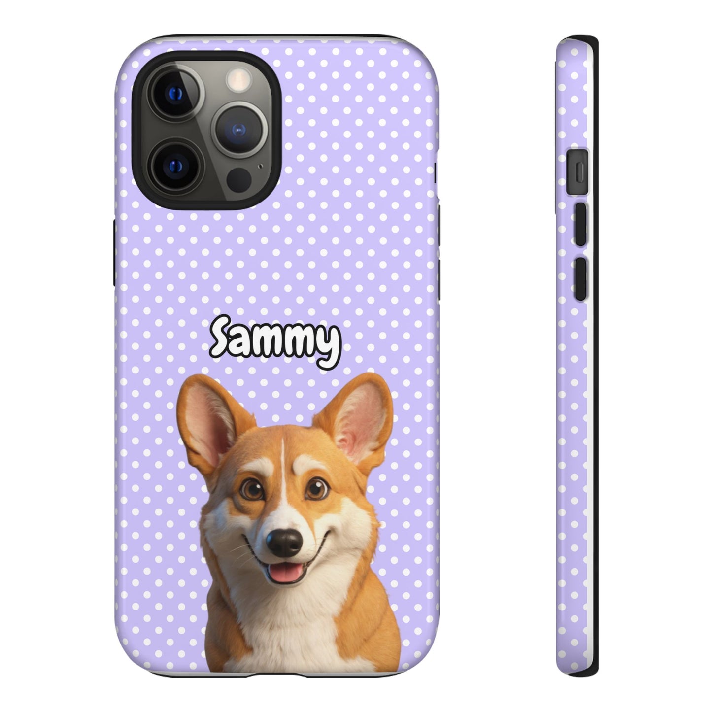 Custom Pet Tough iPhone Case – Purple Polka Dots