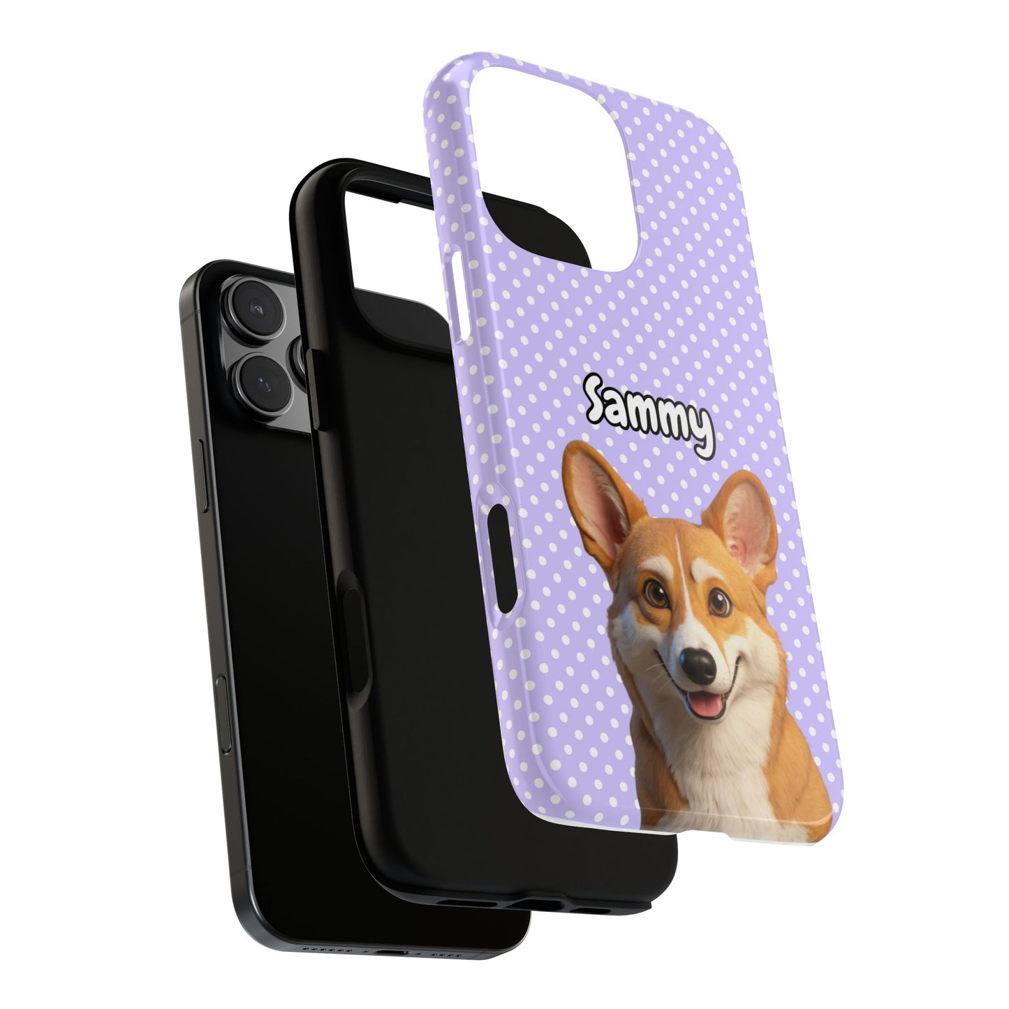 Custom Pet Tough iPhone Case – Purple Polka Dots