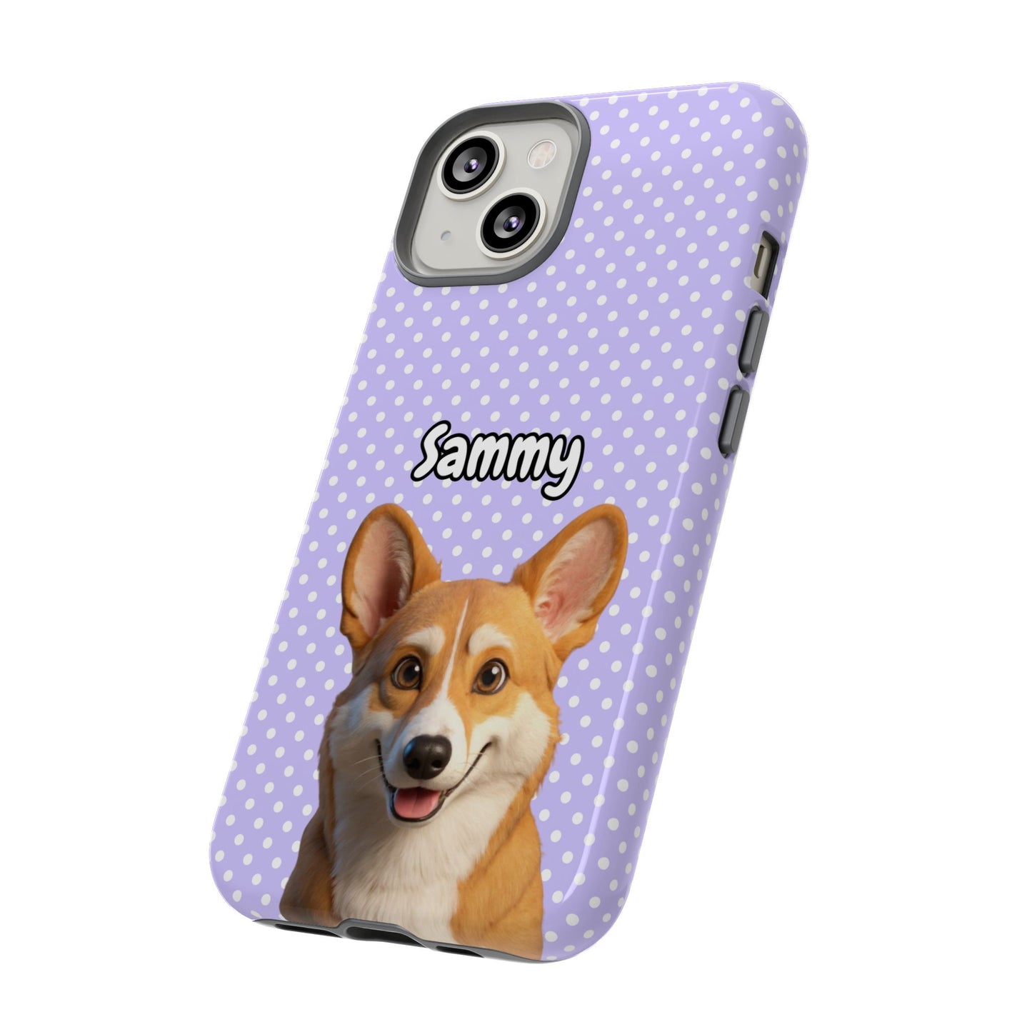 Custom Pet Tough iPhone Case – Purple Polka Dots