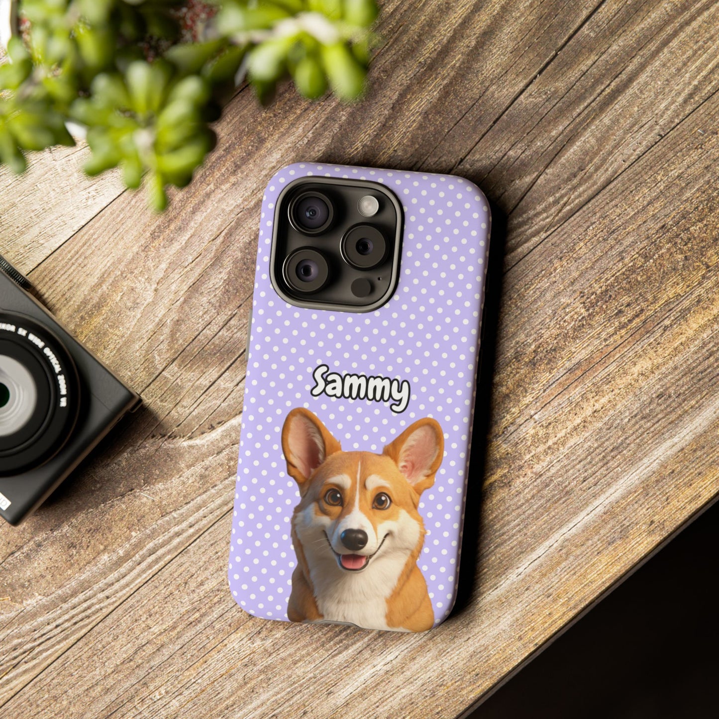 Custom Pet Tough iPhone Case – Purple Polka Dots