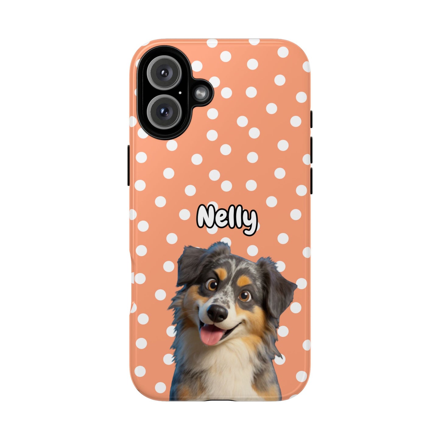 Custom Pet Portrait Tough iPhone Case - Orange Polka Dots