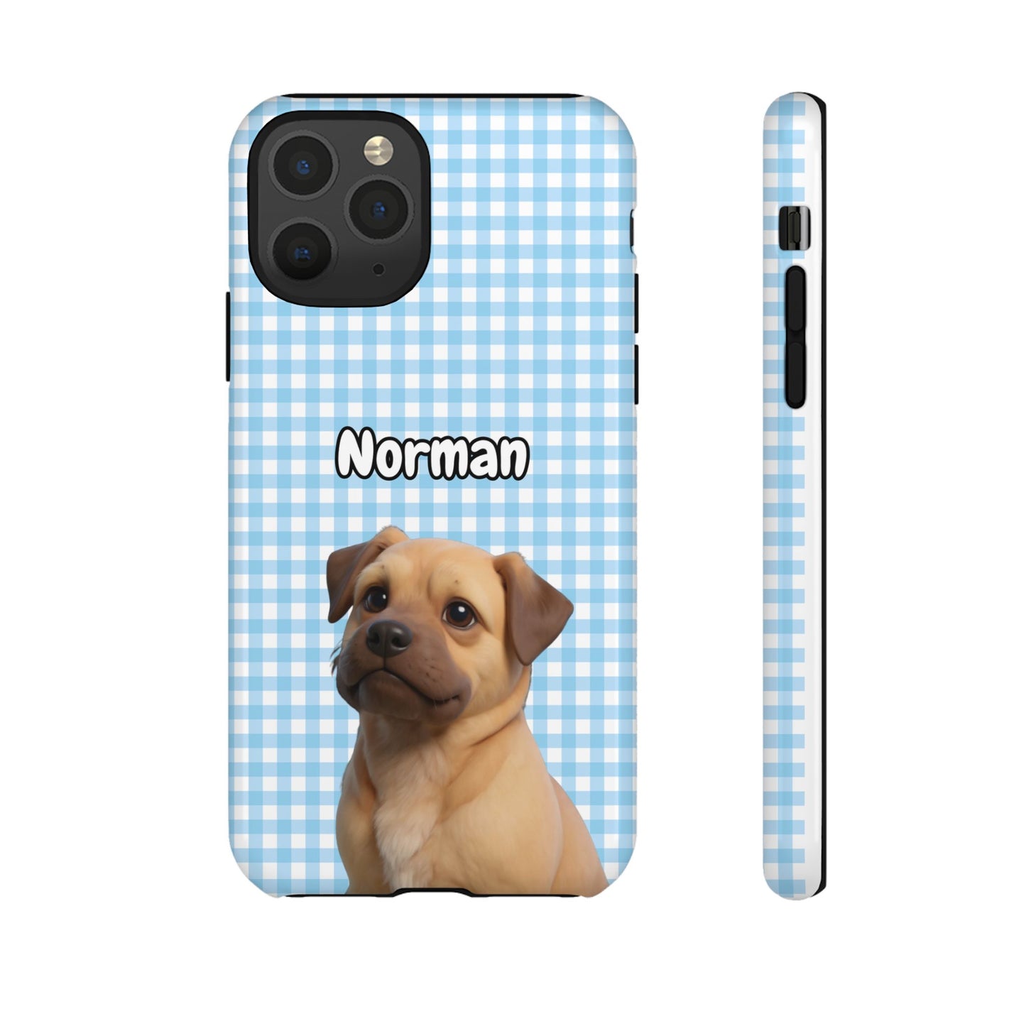 Custom Pet Portrait Tough iPhone Case - Blue Gingham