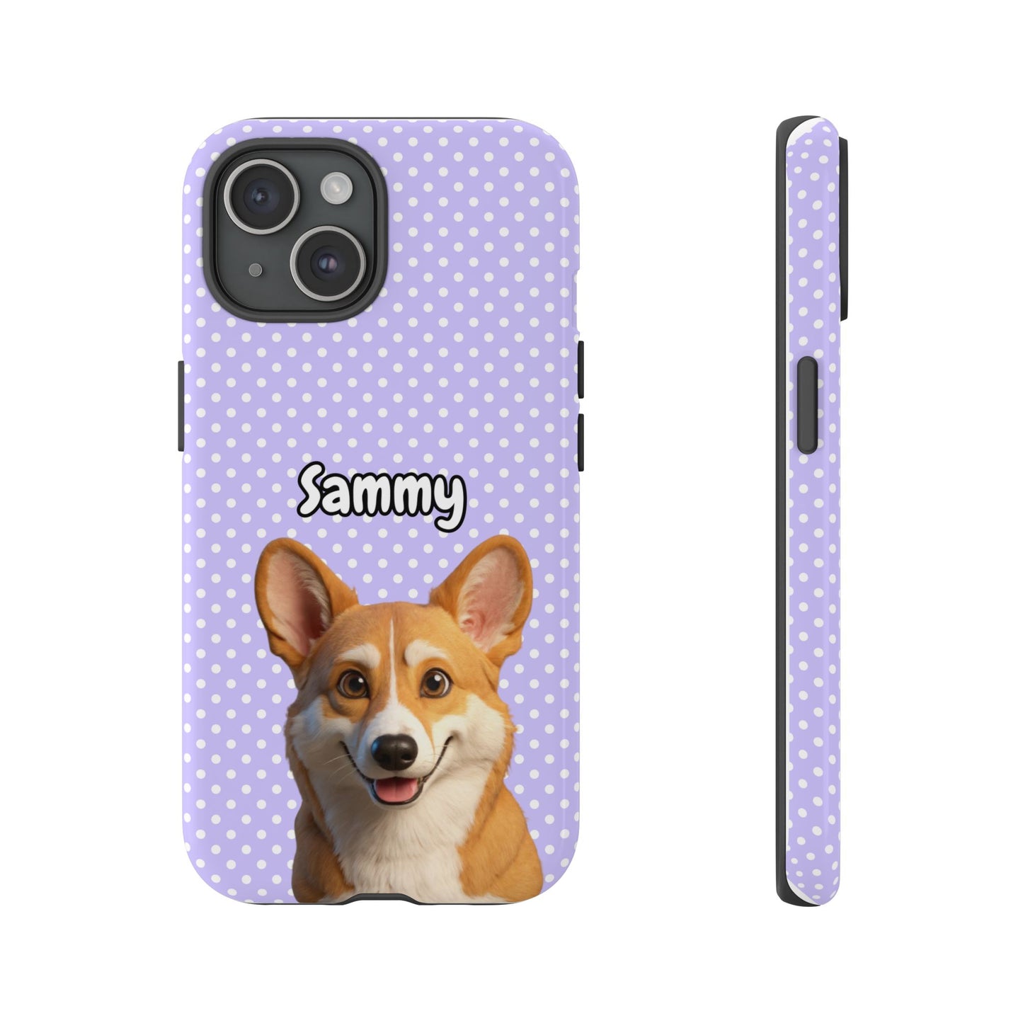 Custom Pet Tough iPhone Case – Purple Polka Dots
