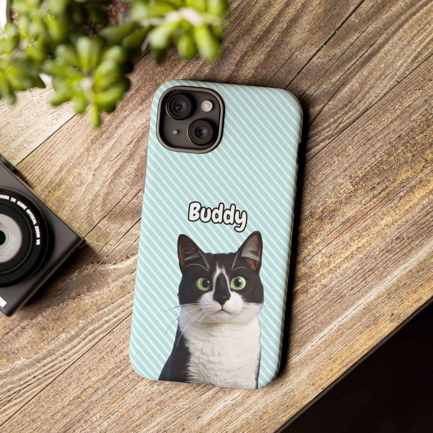 Custom Pet Tough iPhone Case – Teal Stripes