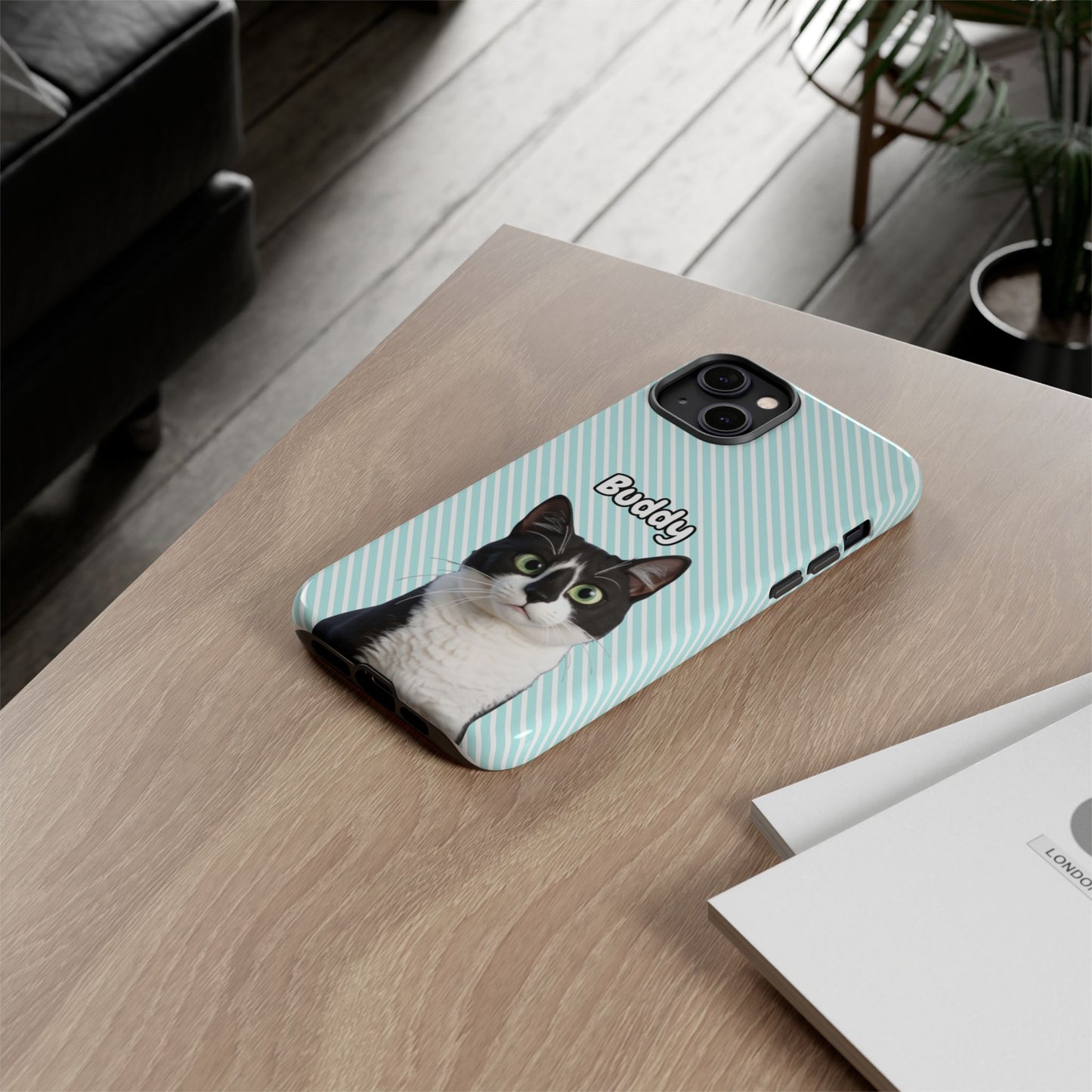 Custom Pet Tough iPhone Case – Teal Stripes