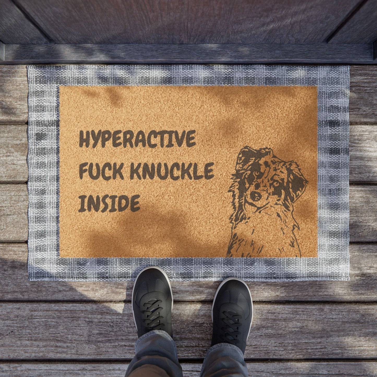Funny Pet Doormat – “Hyperactive Fuck Knuckle Inside” Welcome Mat | Pet Lover Gift, Dog Owner Home Decor, Funny Housewarming Gift, Outdoor Entry Mat