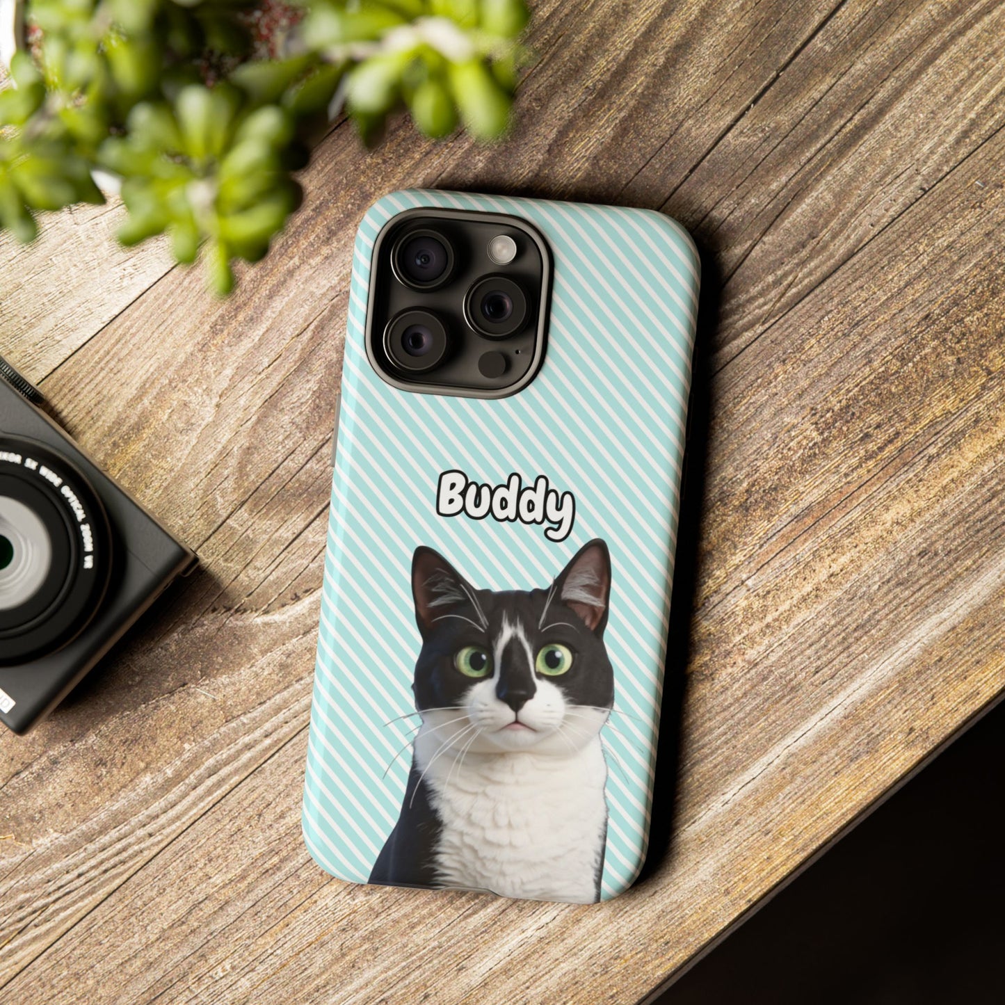 Custom Pet Tough iPhone Case – Teal Stripes