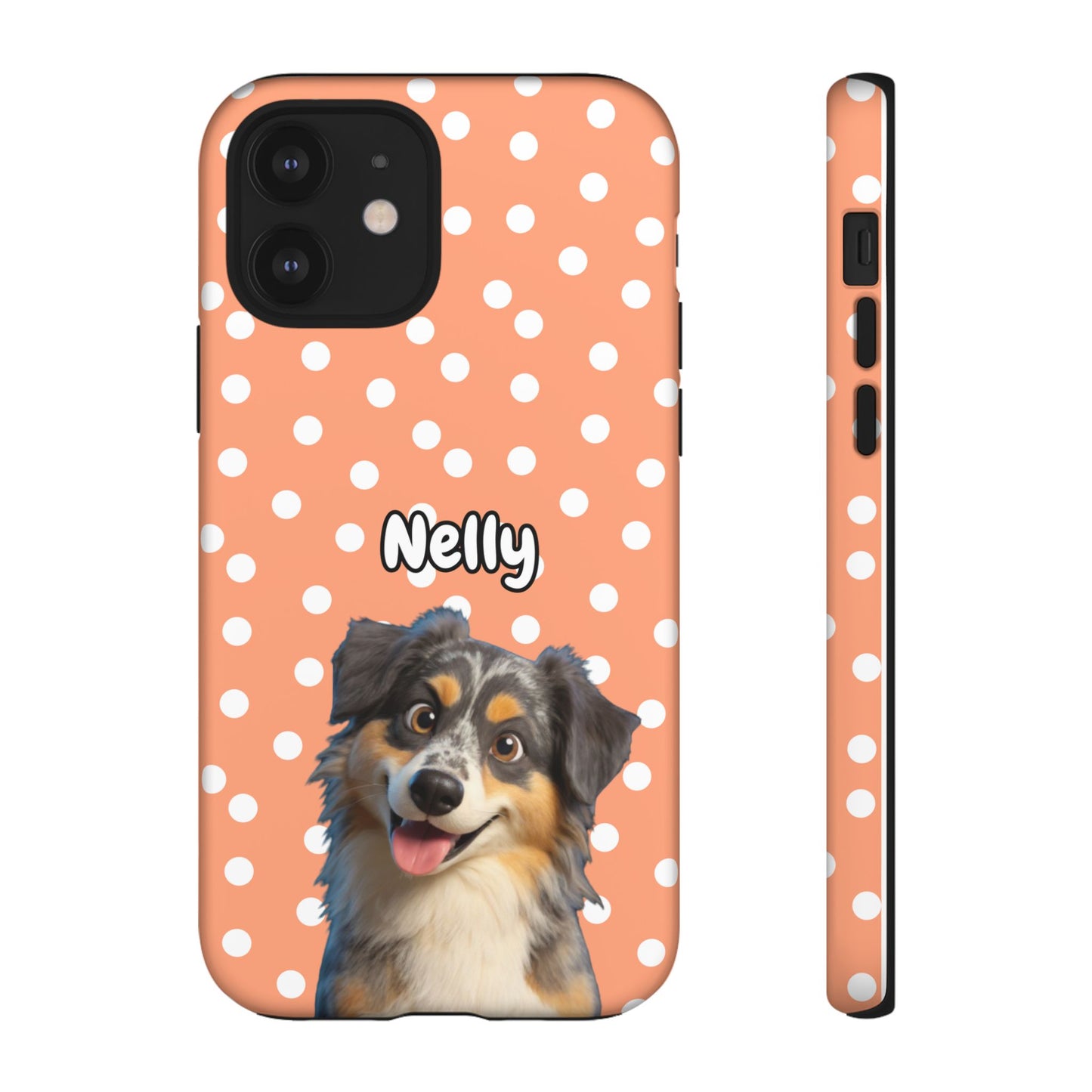 Custom Pet Portrait Tough iPhone Case - Orange Polka Dots