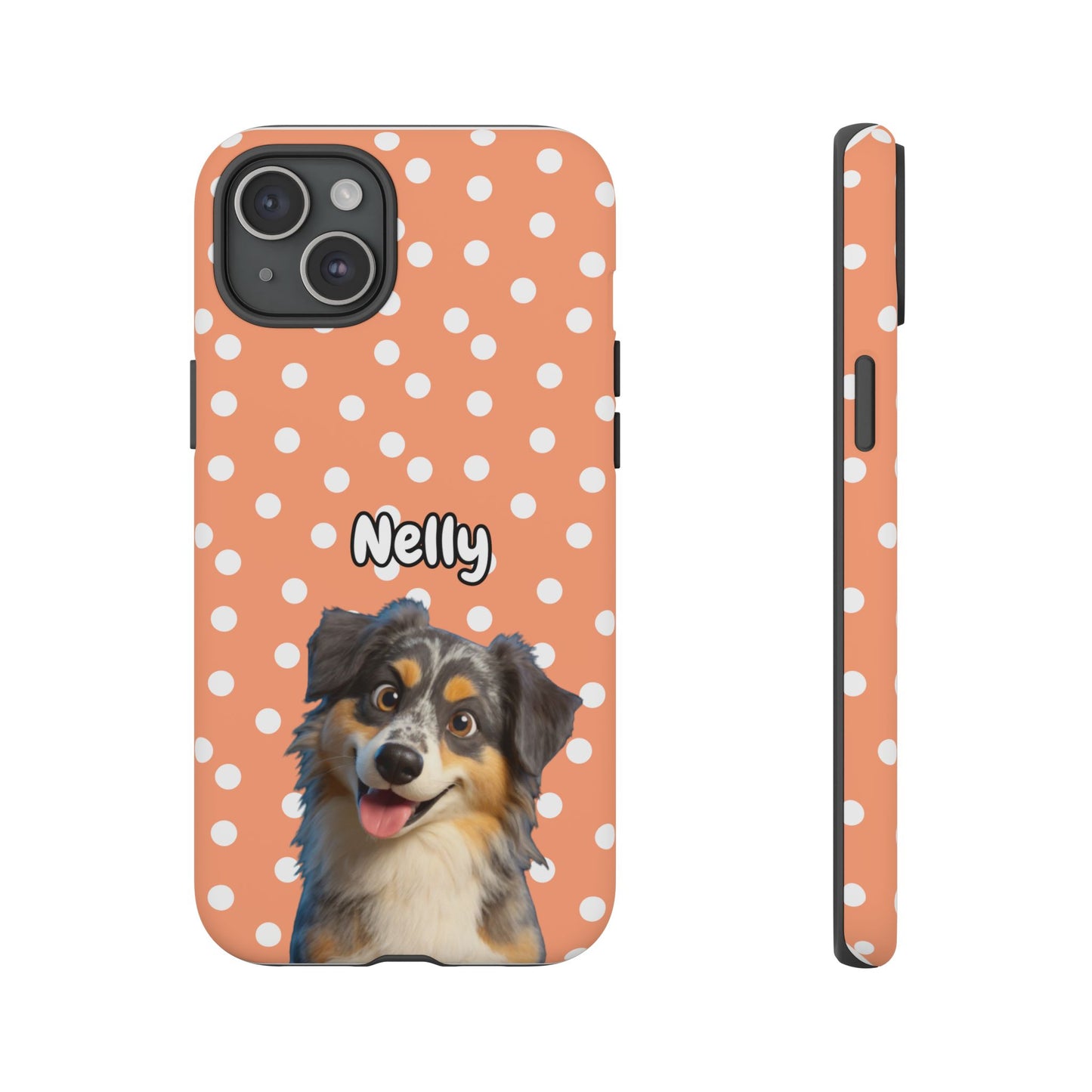 Custom Pet Portrait Tough iPhone Case - Orange Polka Dots