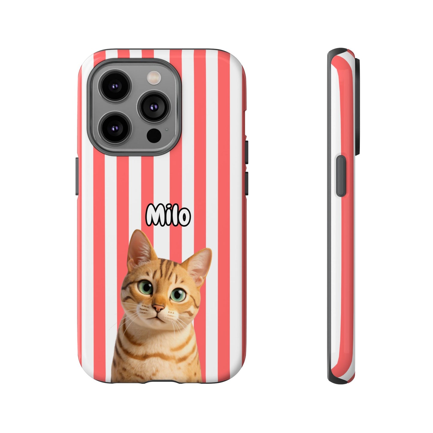 Custom Pet Portrait Tough iPhone Case - Pink Stripes