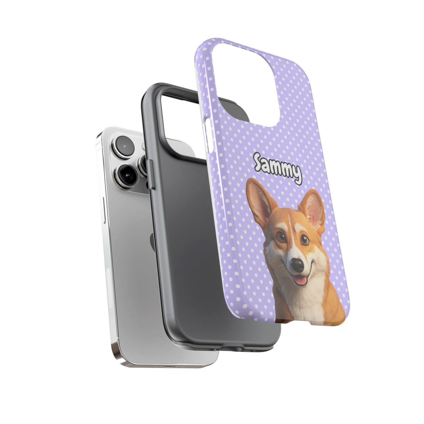 Custom Pet Tough iPhone Case – Purple Polka Dots