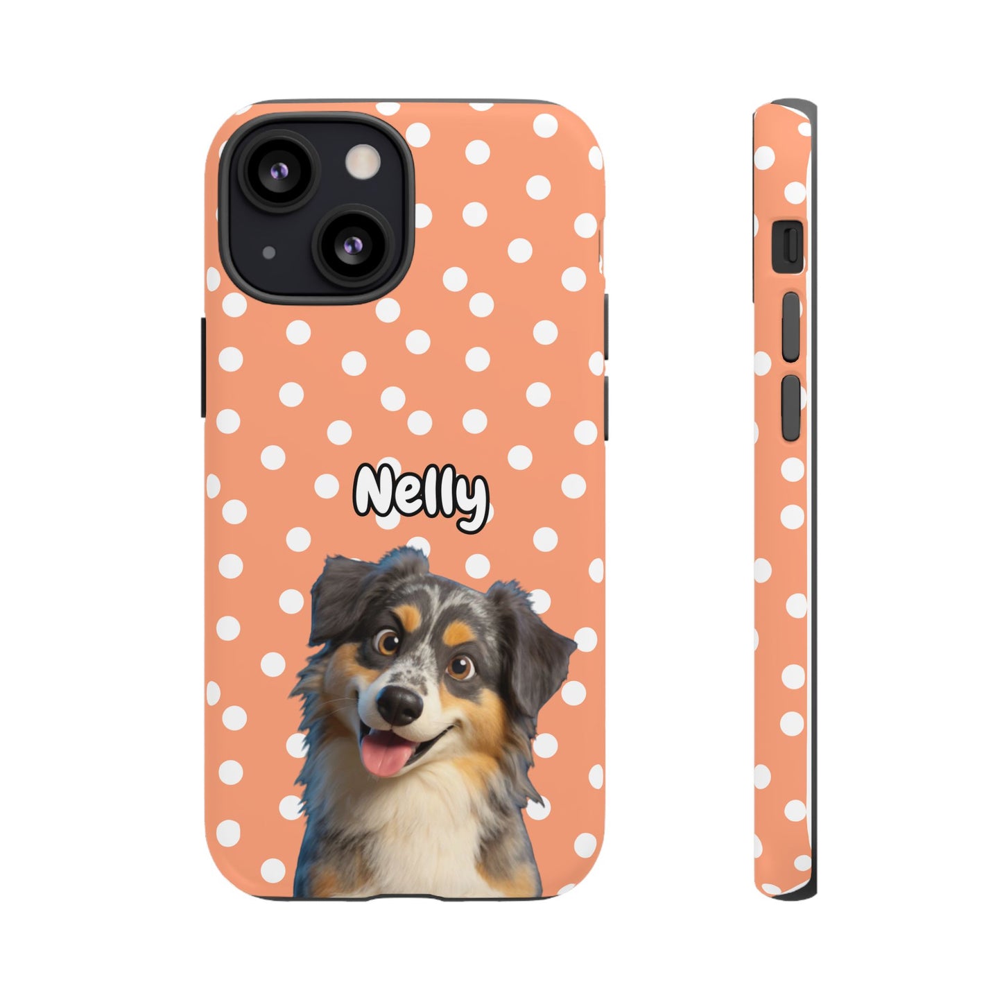 Custom Pet Portrait Tough iPhone Case - Orange Polka Dots