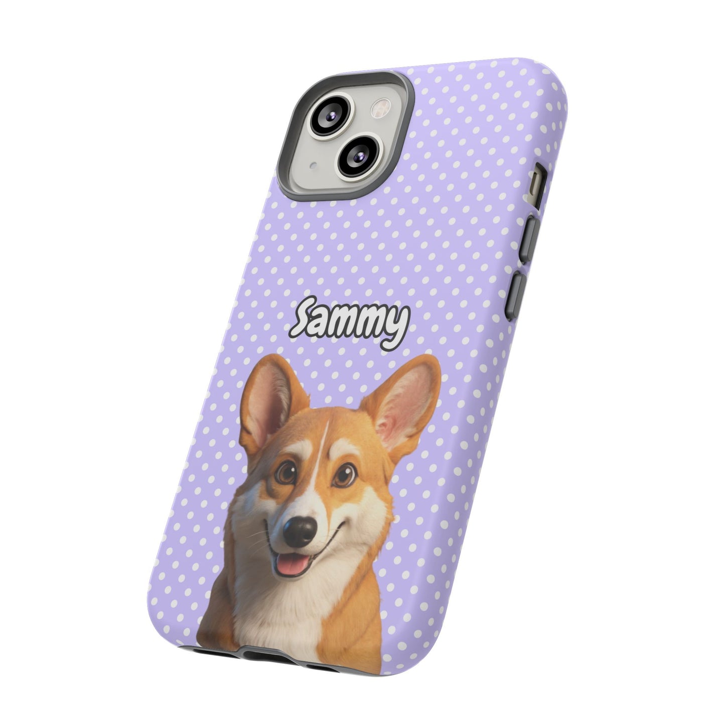 Custom Pet Tough iPhone Case – Purple Polka Dots