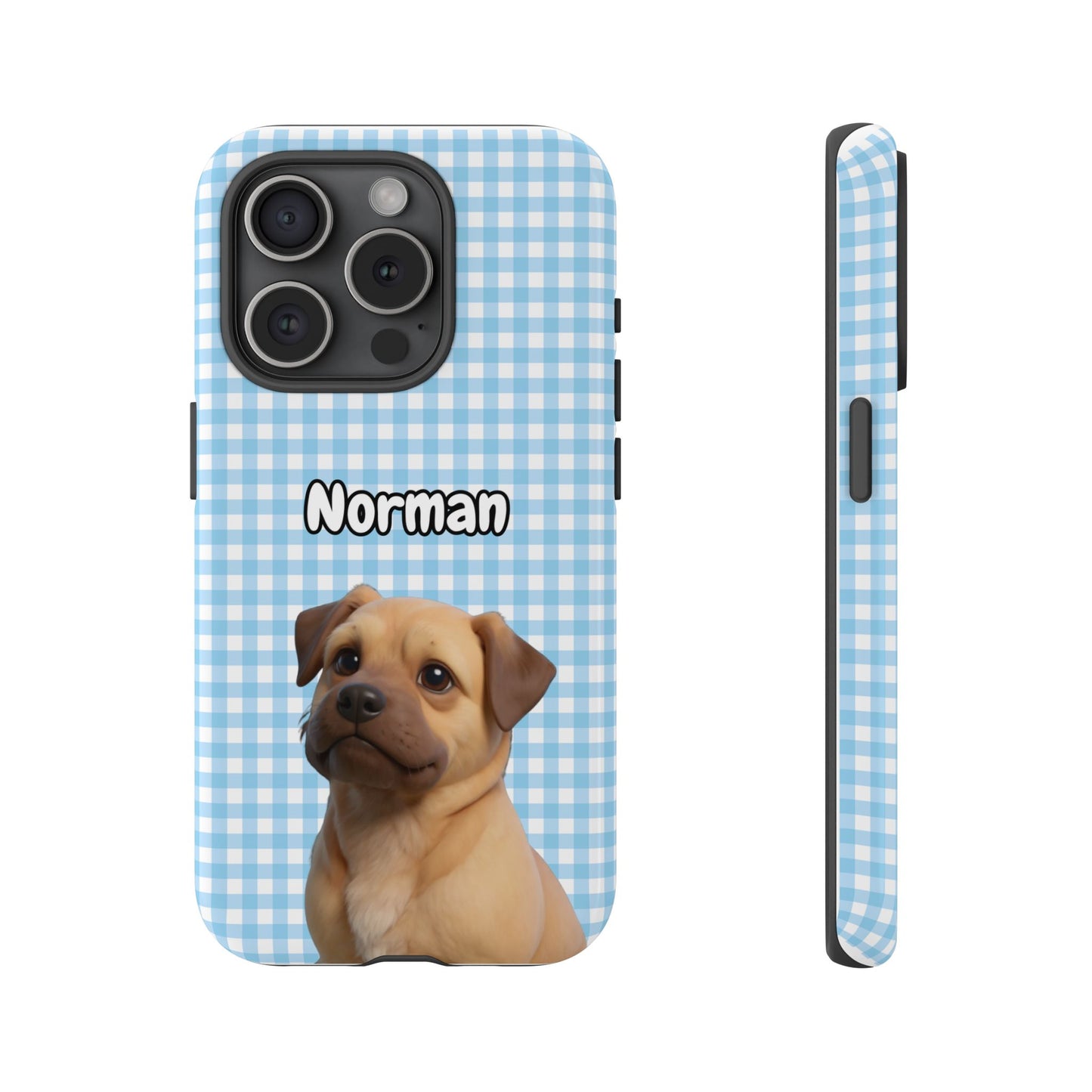 Custom Pet Portrait Tough iPhone Case - Blue Gingham