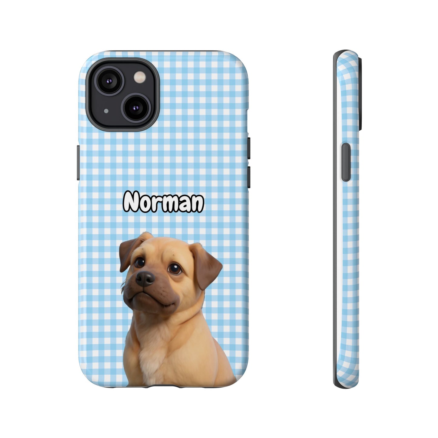 Custom Pet Portrait Tough iPhone Case - Blue Gingham