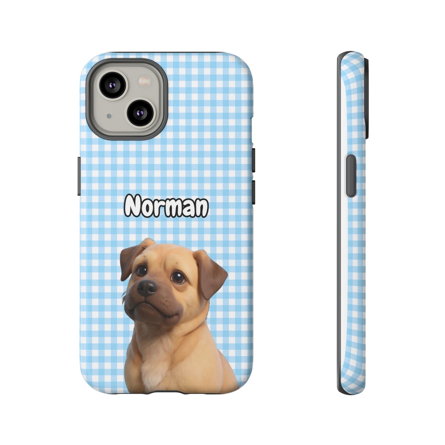 Custom Pet Portrait Tough iPhone Case - Blue Gingham