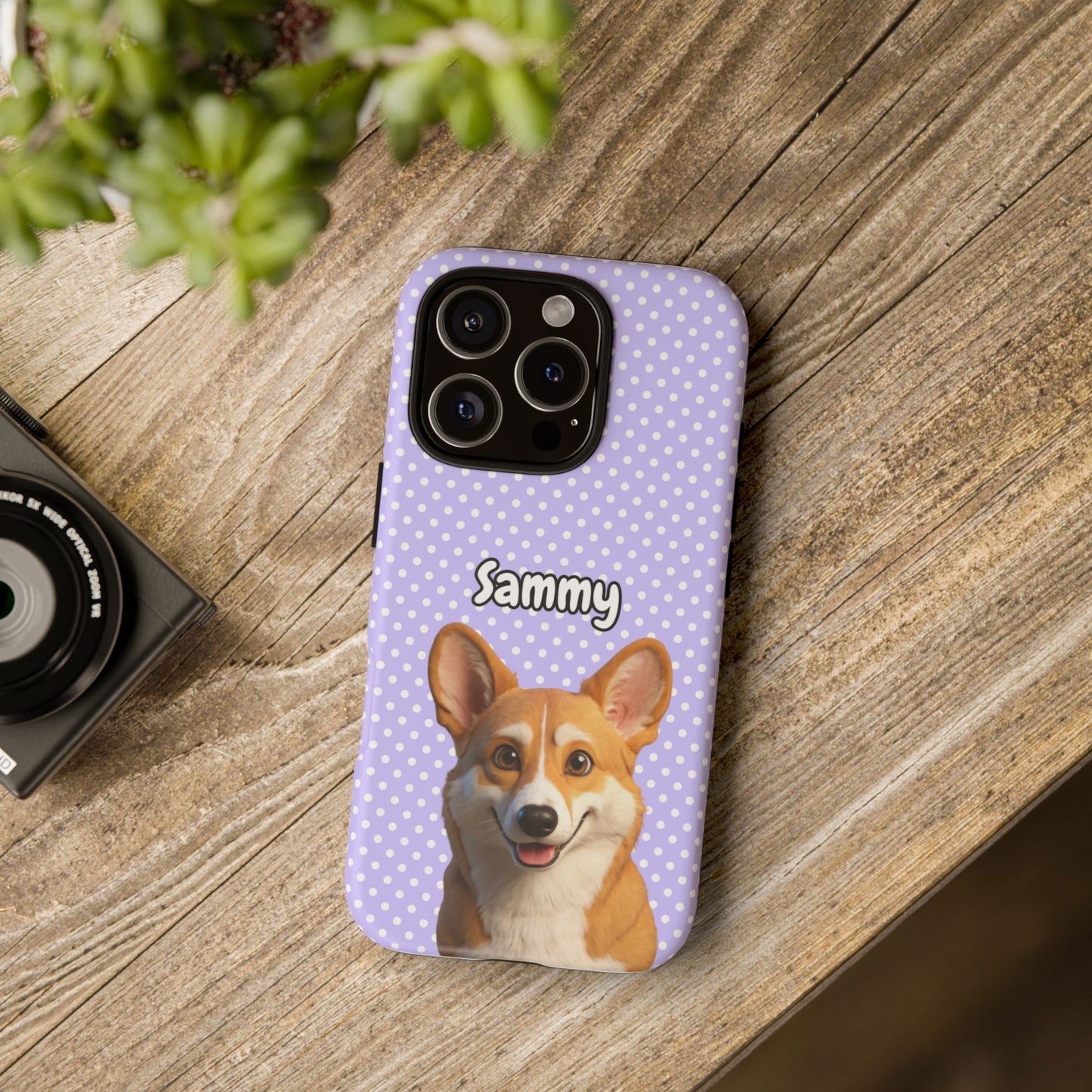 Custom Pet Tough iPhone Case – Purple Polka Dots
