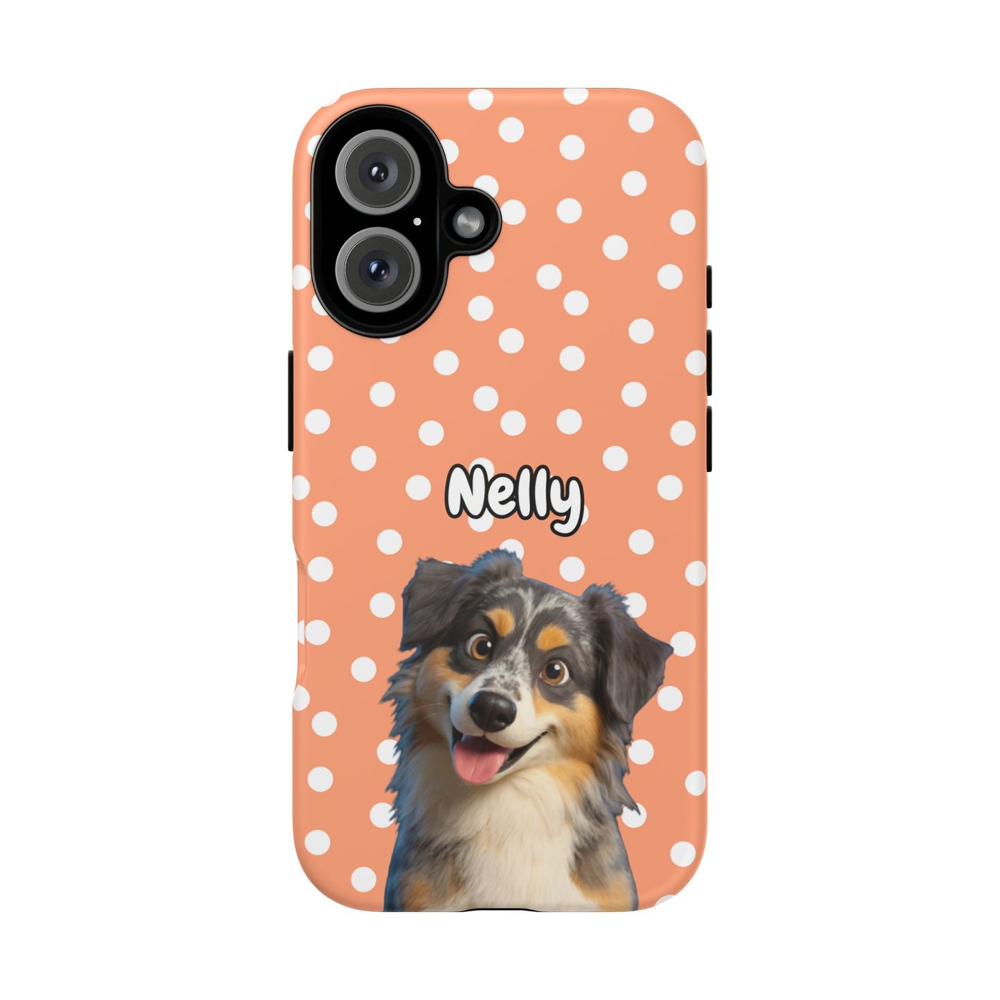 Custom Pet Portrait Tough iPhone Case - Orange Polka Dots