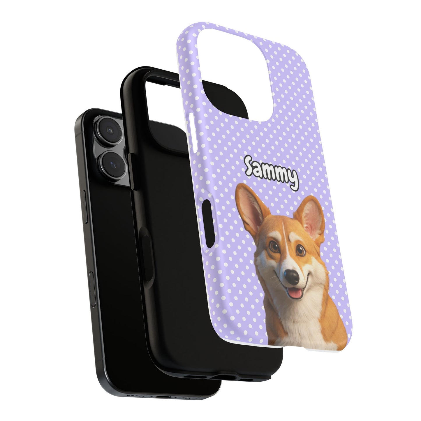 Custom Pet Tough iPhone Case – Purple Polka Dots
