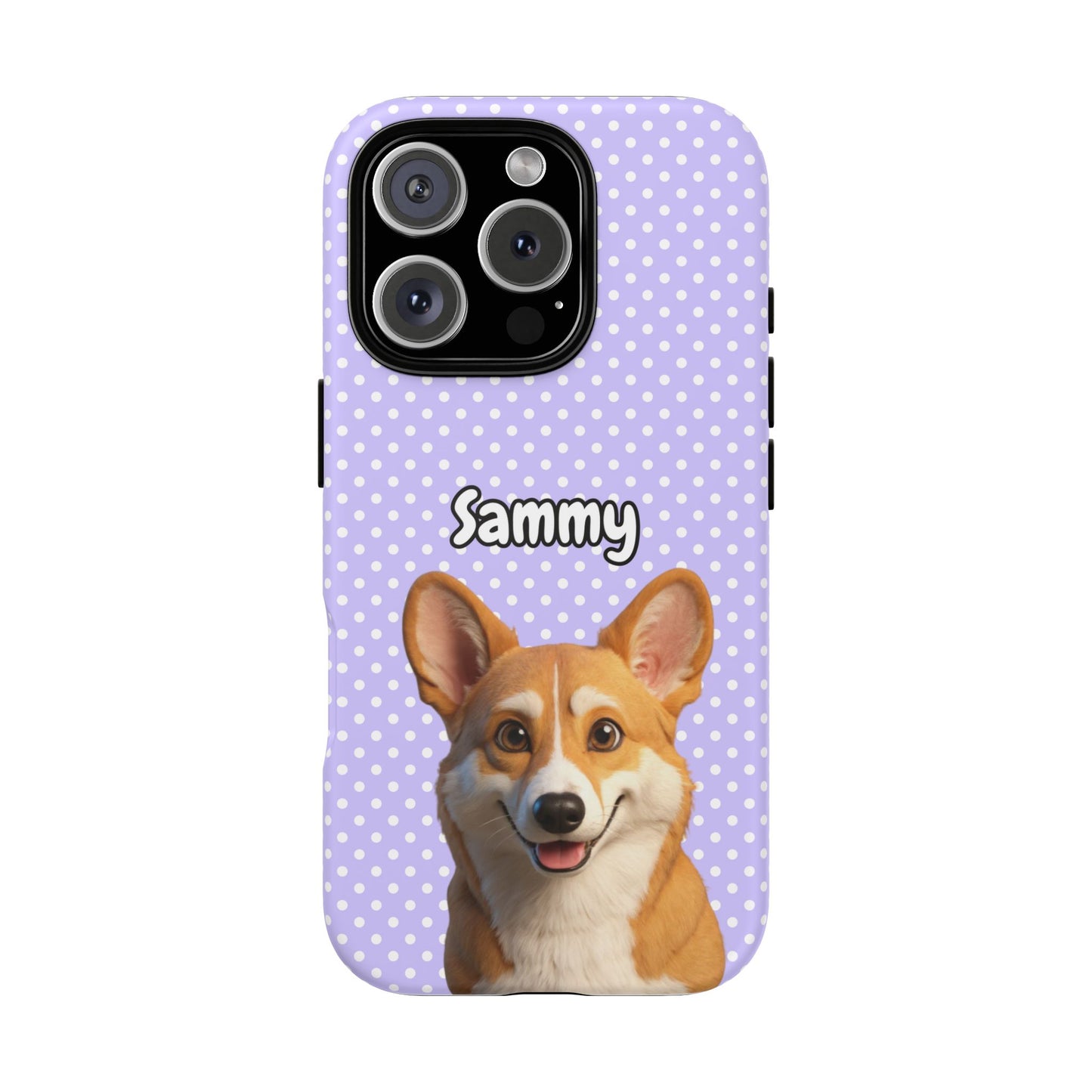 Custom Pet Tough iPhone Case – Purple Polka Dots